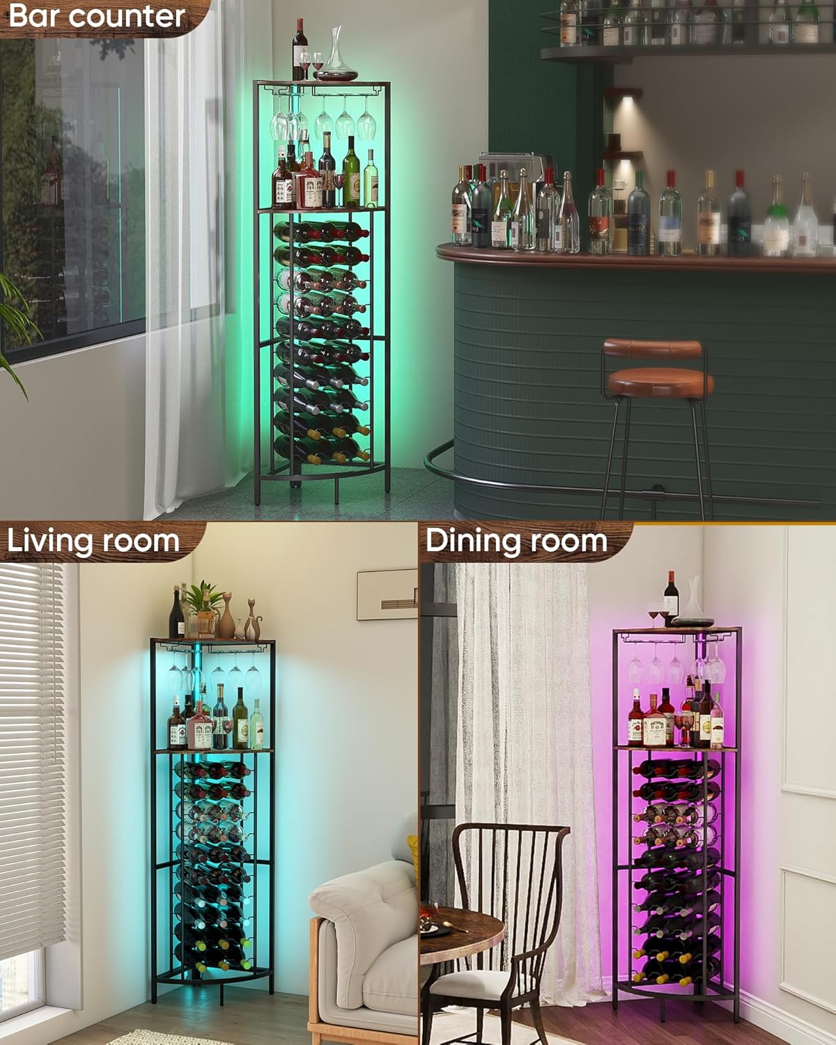 Baoz 30 Bottle Corner Wine Cabinet with LED Light