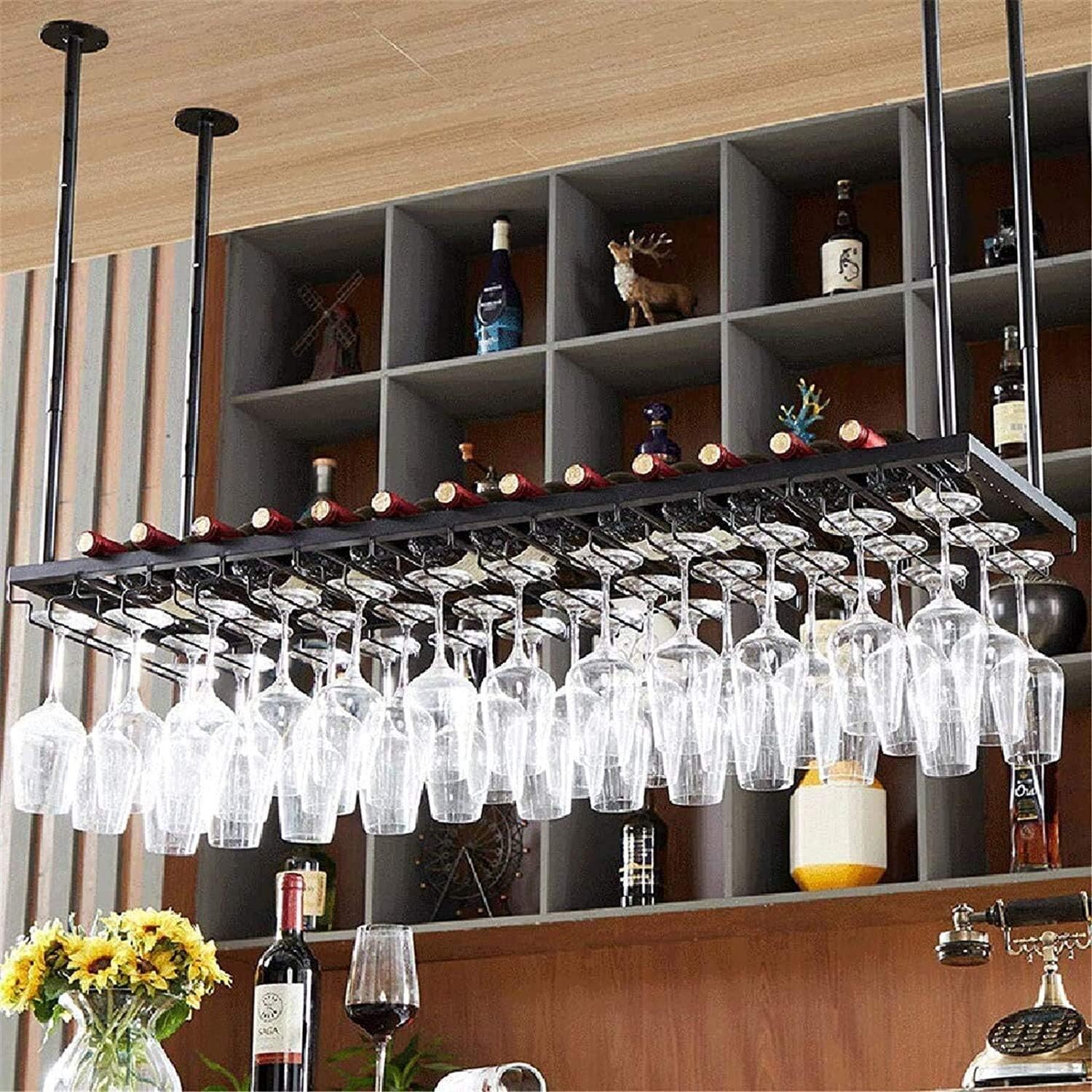 Ceiling Wine Rack with Glass Holder 60In
