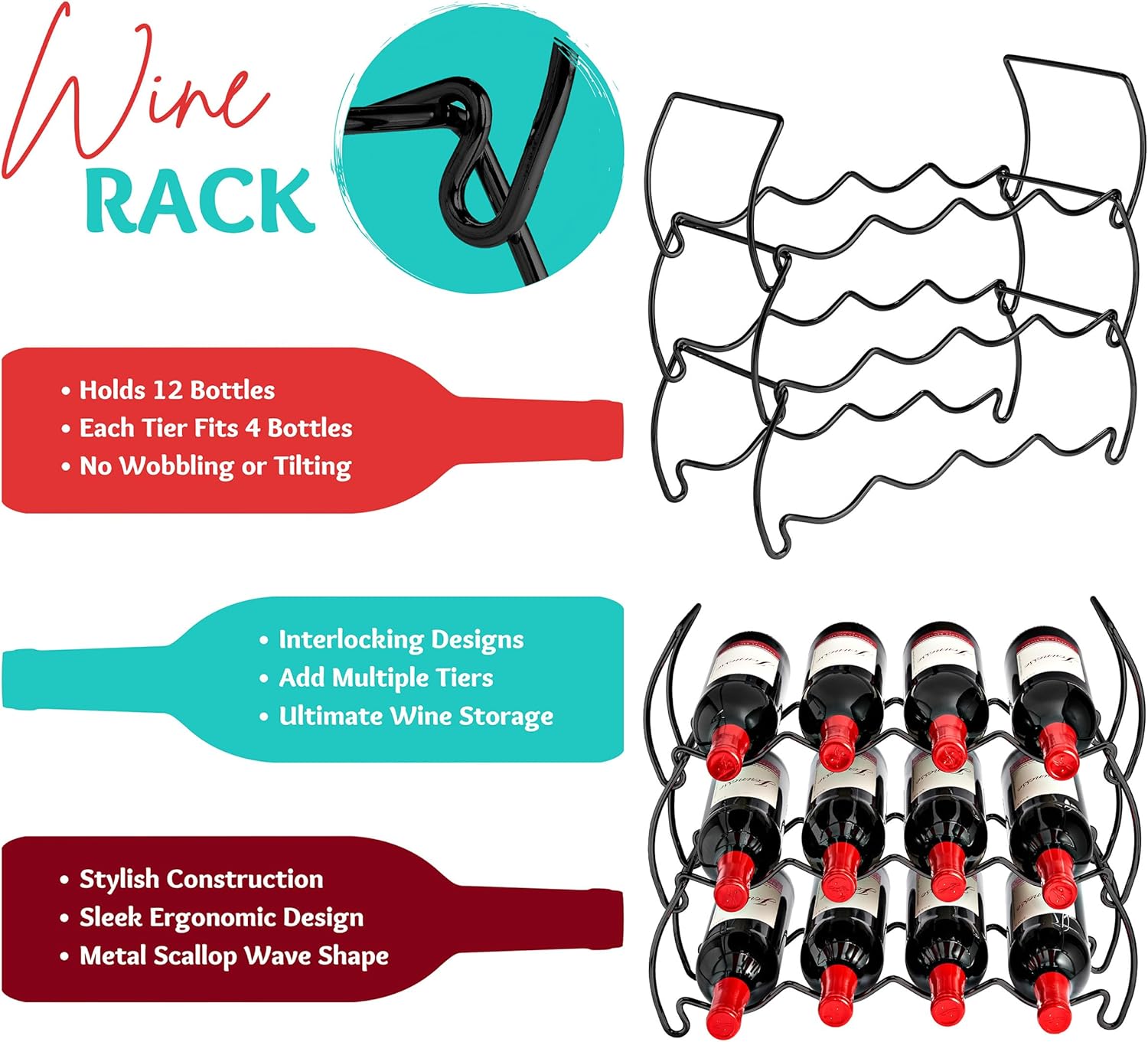 Sorbus 6-Tier Stackable Wine Rack Black 1
