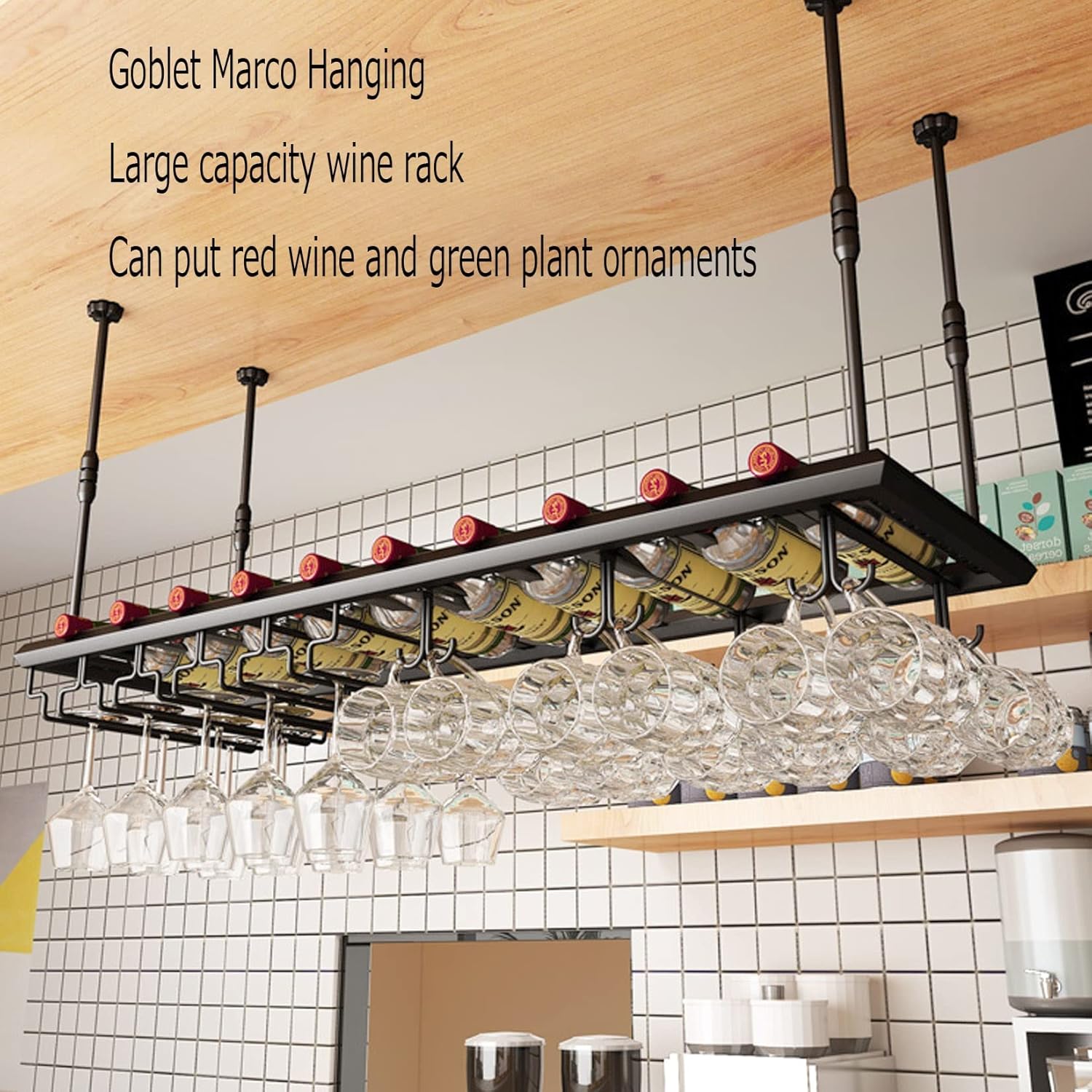 Wordfun Adjustable Wine Glass Rack for Ceiling Black Iron