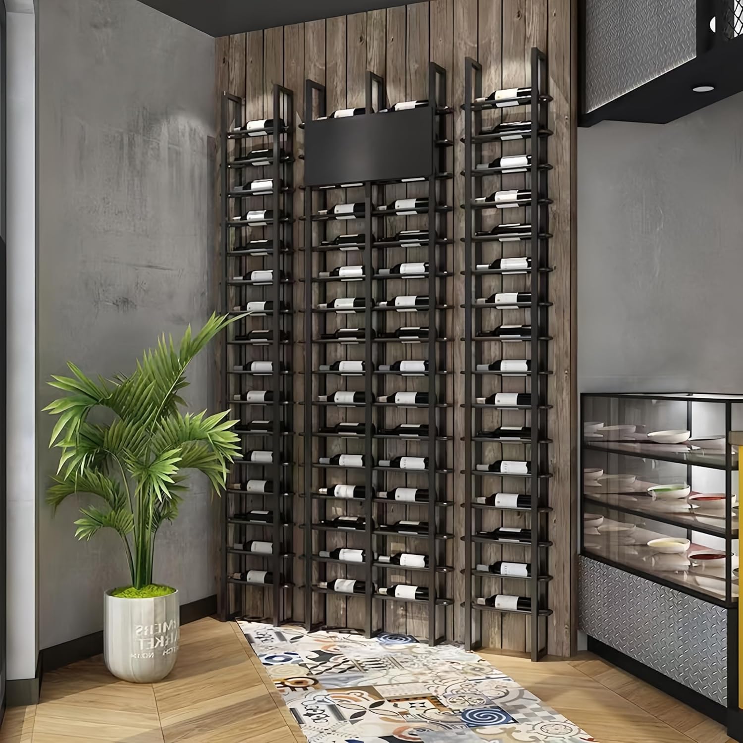 75-Bottle Vertical Wall Wine Rack Black Metal
