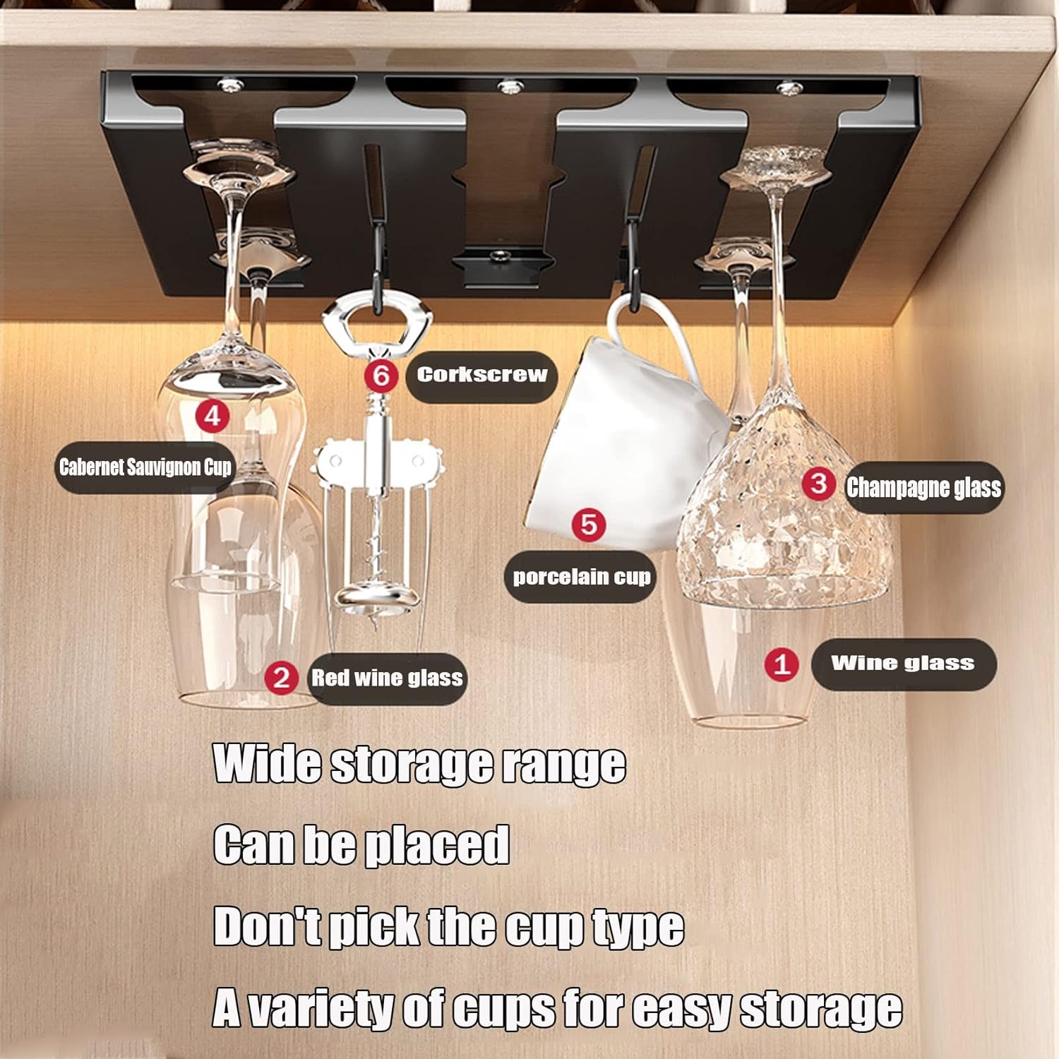 Stainless Steel Wine Glass Rack Holder 2 Slots Black Durable Adjustable
