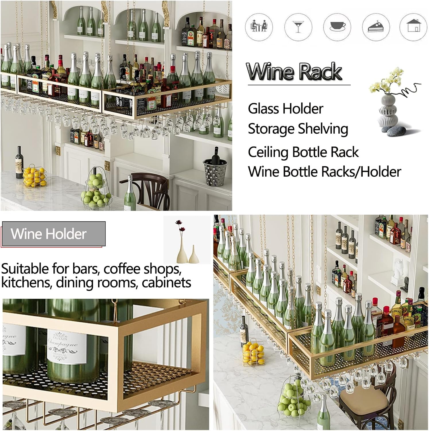 Suuim Ceiling Metal Iron Chain Wine Glass Rack