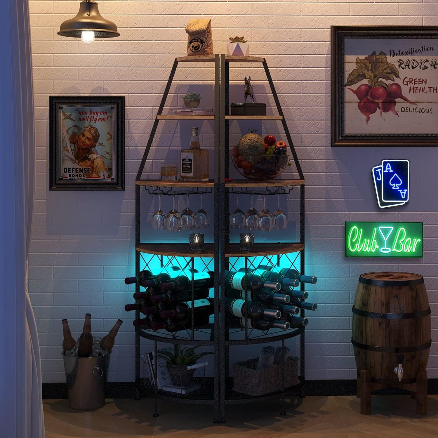 Espelism 5-Tier Corner Wine Rack with LED Light 1
