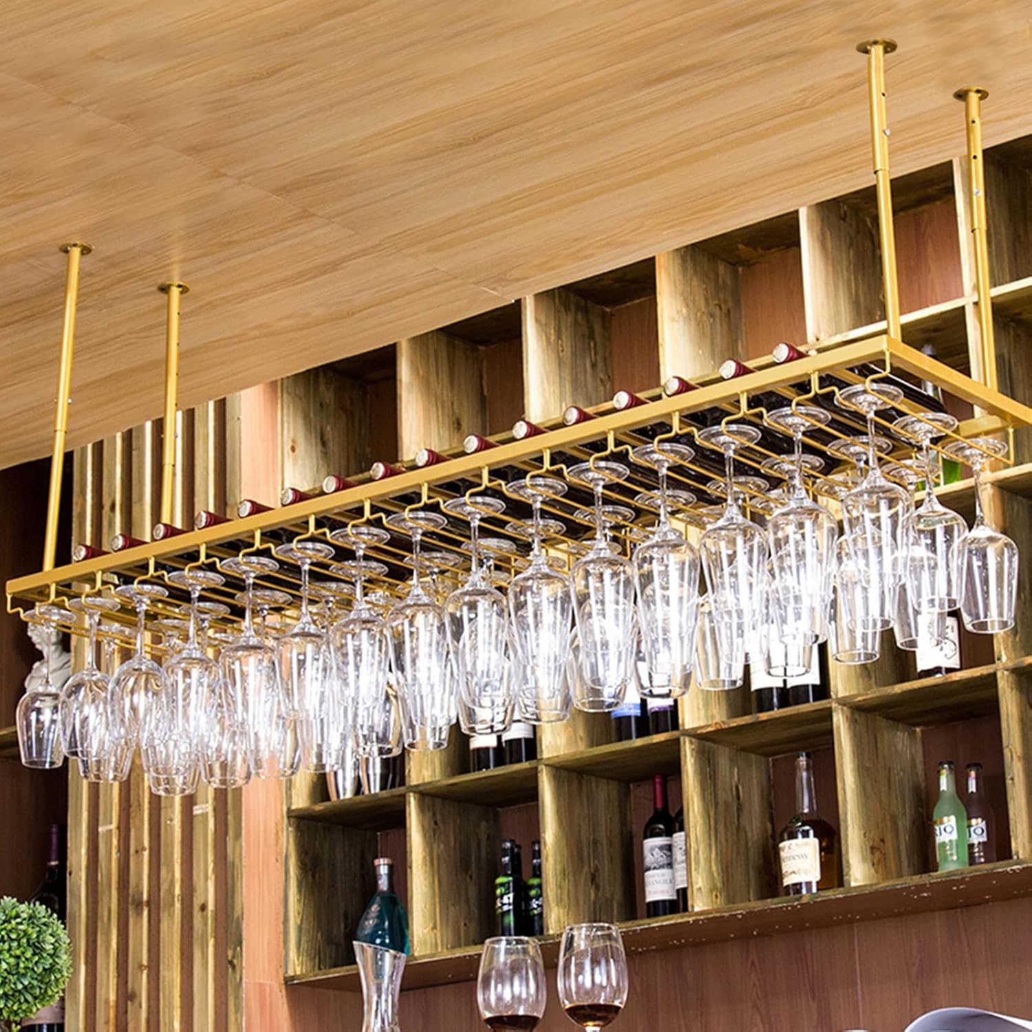 Suuim Adjustable Wine Glass Holder with Storage