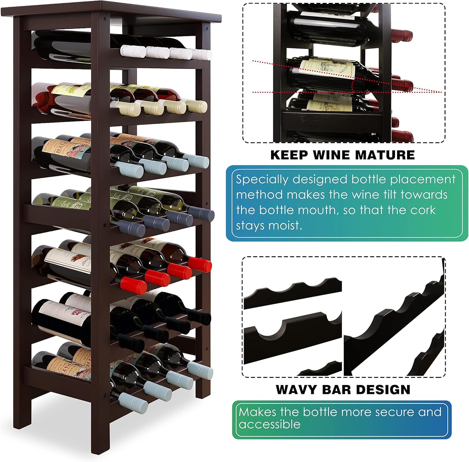 SMIBUY 28 Bottles 7-Tier Bamboo Wine Rack with Table Top