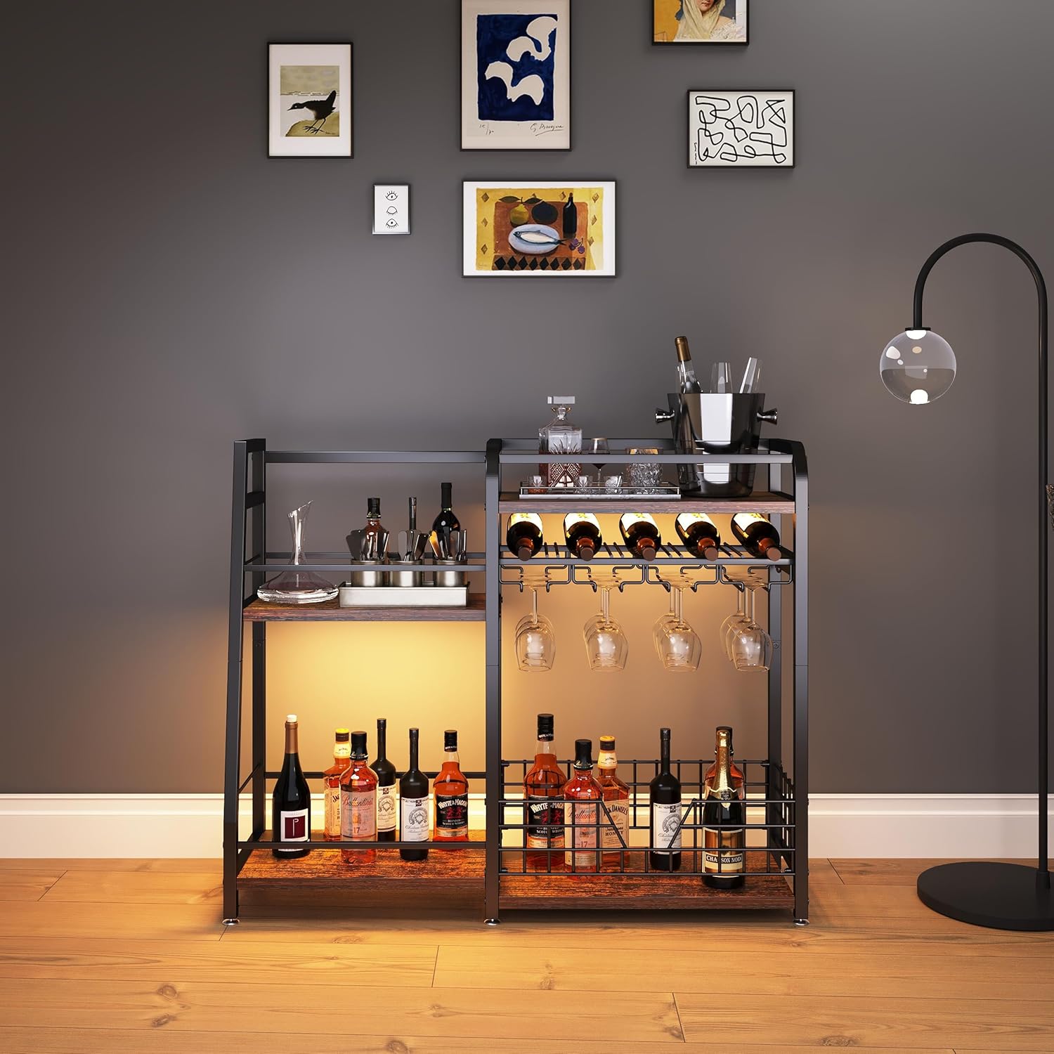 Modern Wine Rack with LED Lights 4 Rows