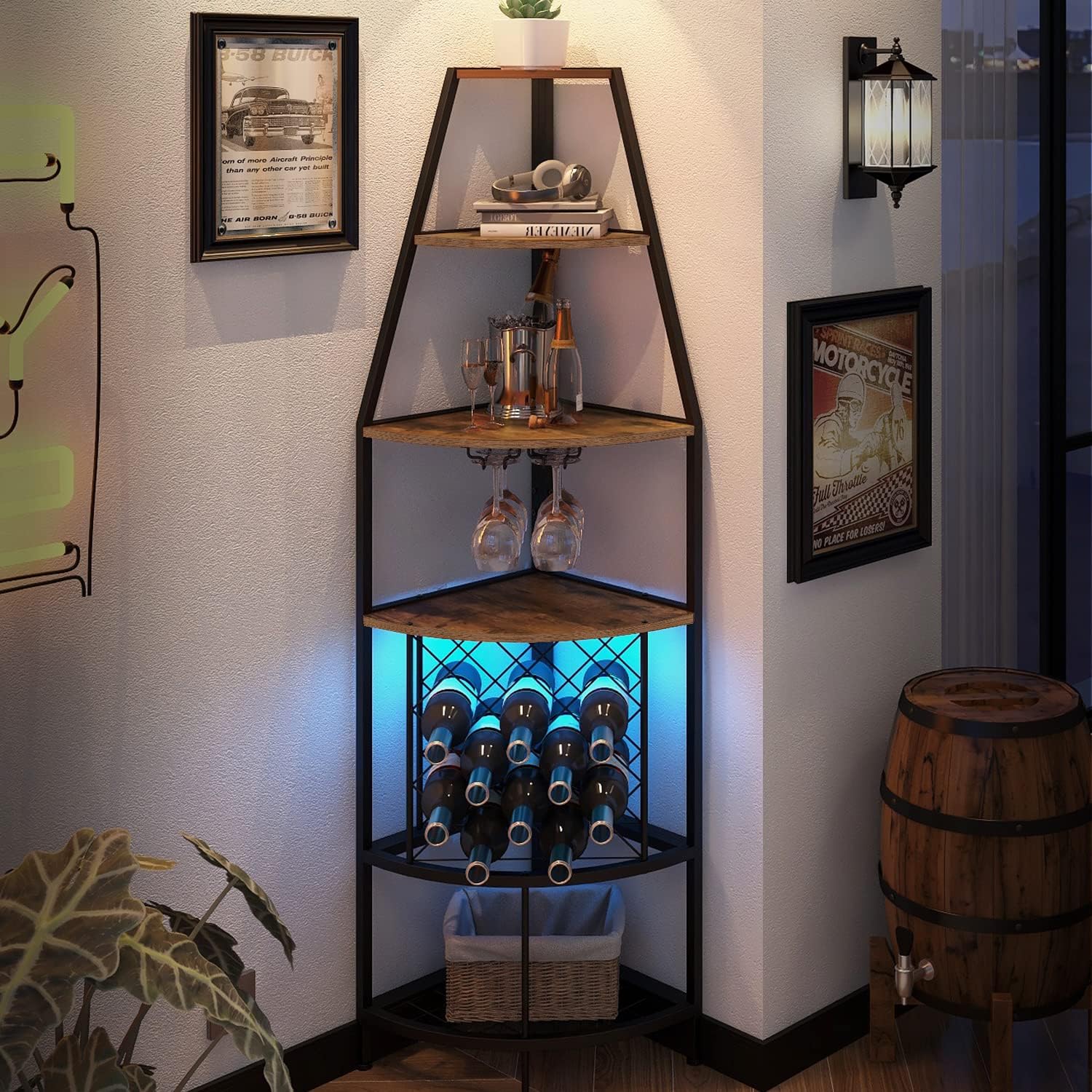 Espelism 5-Tier Corner Wine Rack with LED Light 1