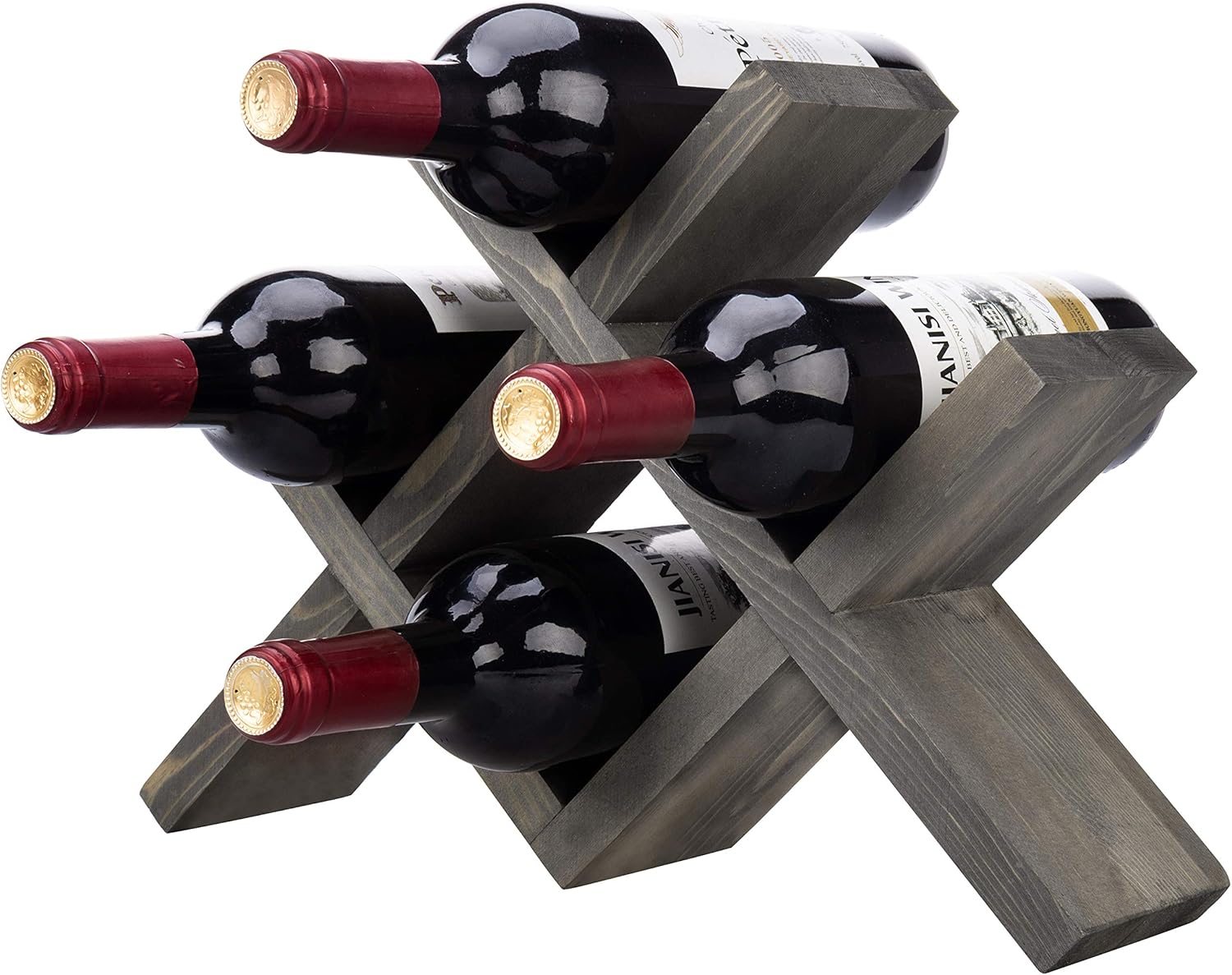 MyGift 4-Bottle Rustic Brown Wood Wine Rack