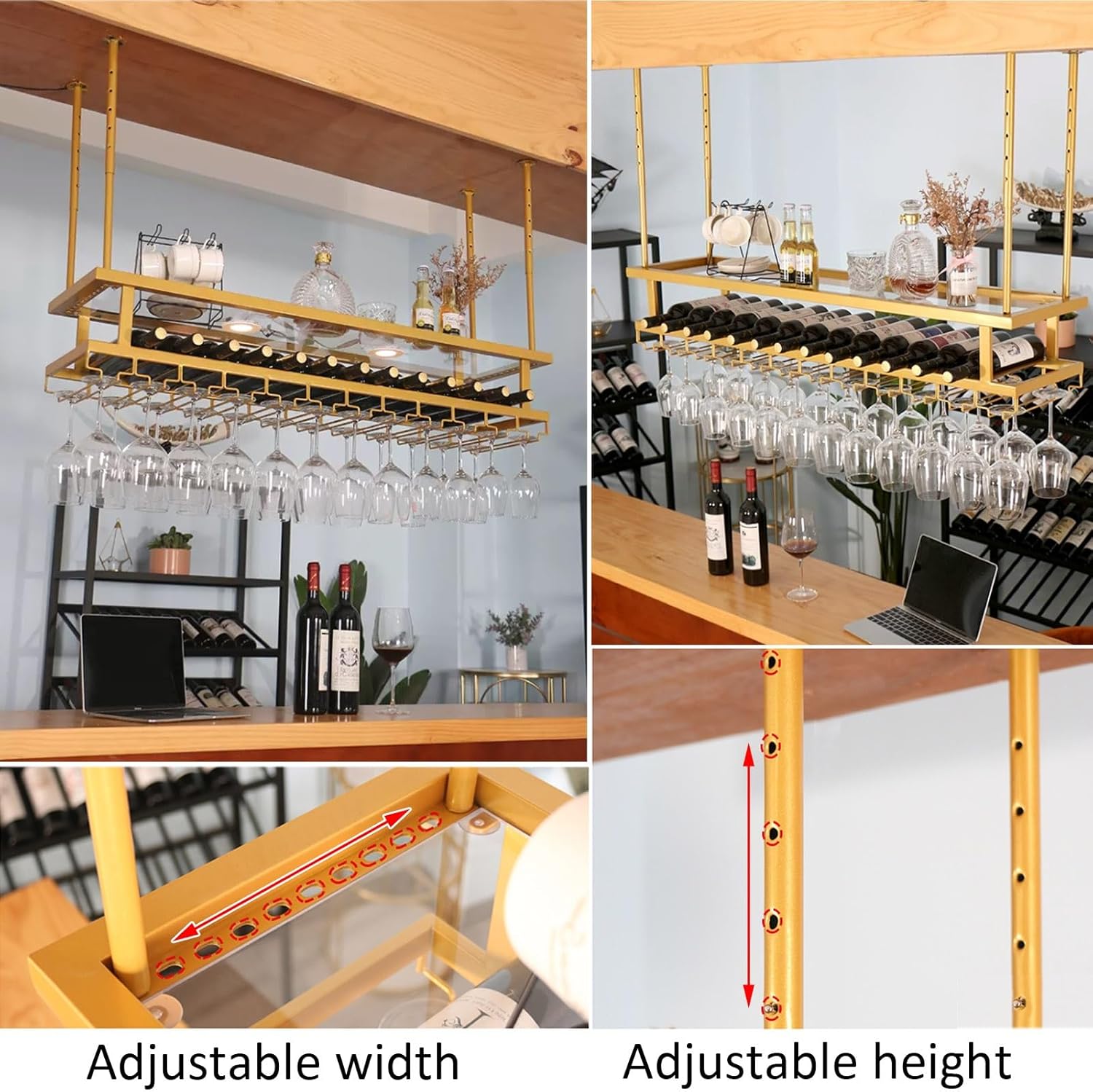 Adjustable Wine Glass Hanger Rack For Kitchen Wine Cellar Bar