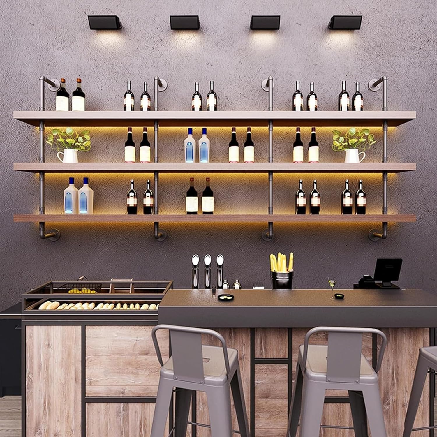 Dawselod 397in Wall Mounted Wine Rack with LED Light