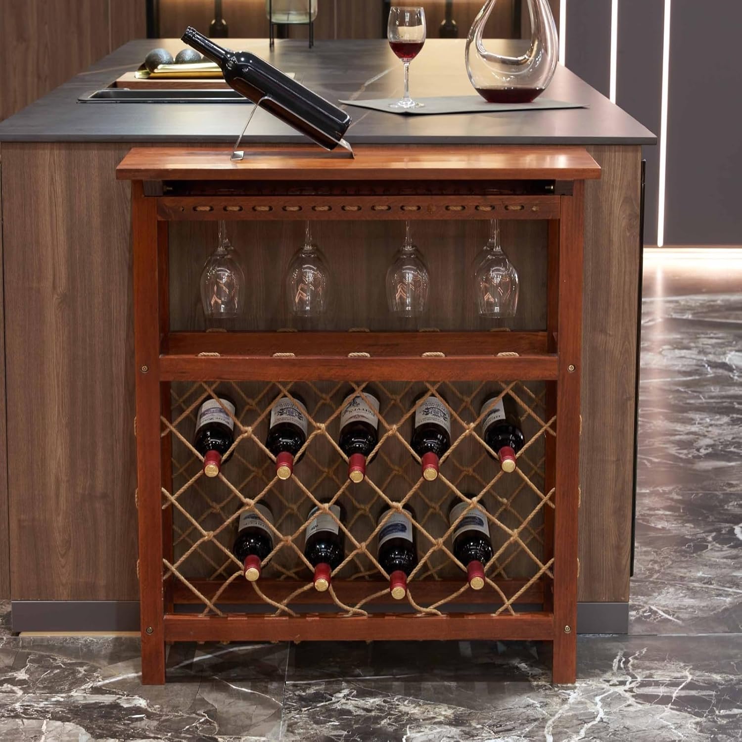 BGTR 32 Bottle Freestanding Wine Rack Rustic Style for Kitchen and Pantry