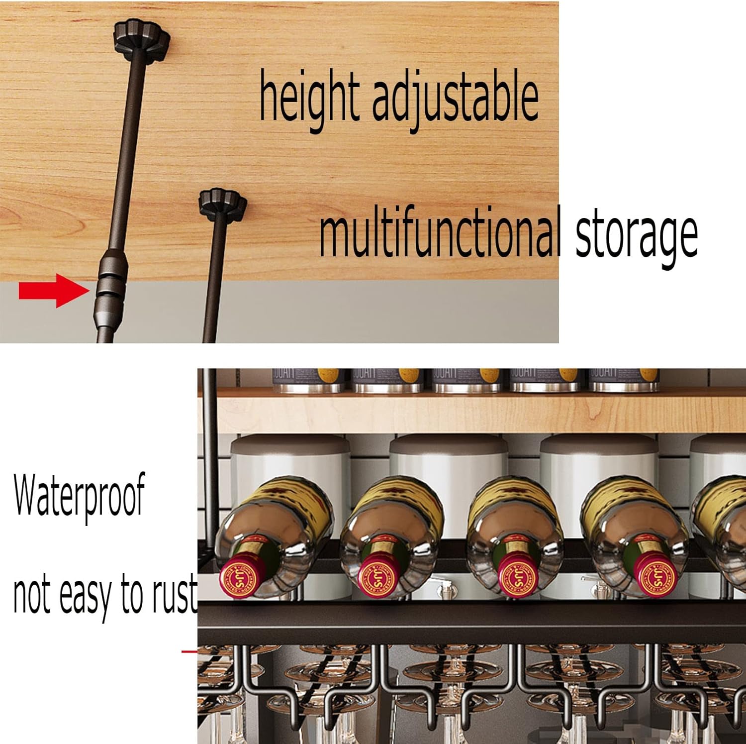 Wordfun Adjustable Wine Glass Rack for Ceiling Black Iron