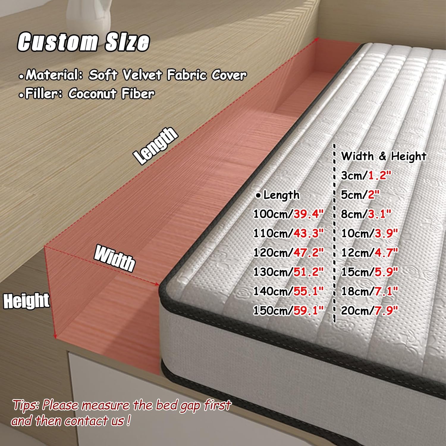 NEVKA King Bed Gap Headboard Pillow 130cm
