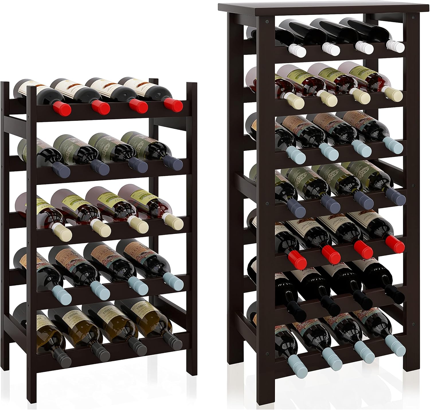 SMIBUY 28 Bottles 7-Tier Bamboo Wine Rack with Table Top
