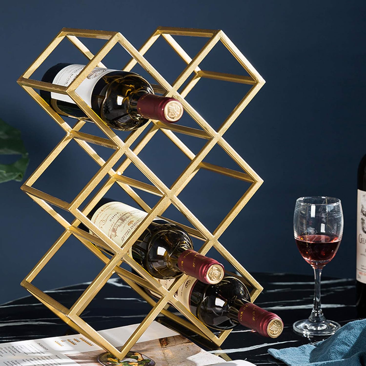 Modern Wine Rack for 8 Bottles Gold Finish