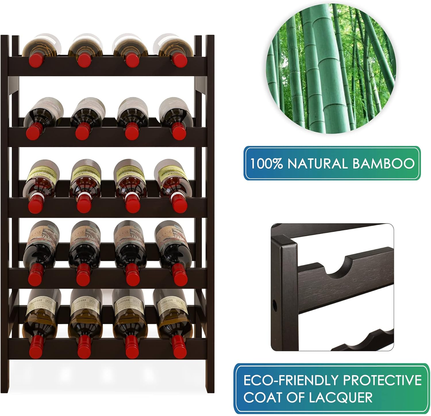 SMIBUY 28 Bottles 7-Tier Bamboo Wine Rack with Table Top