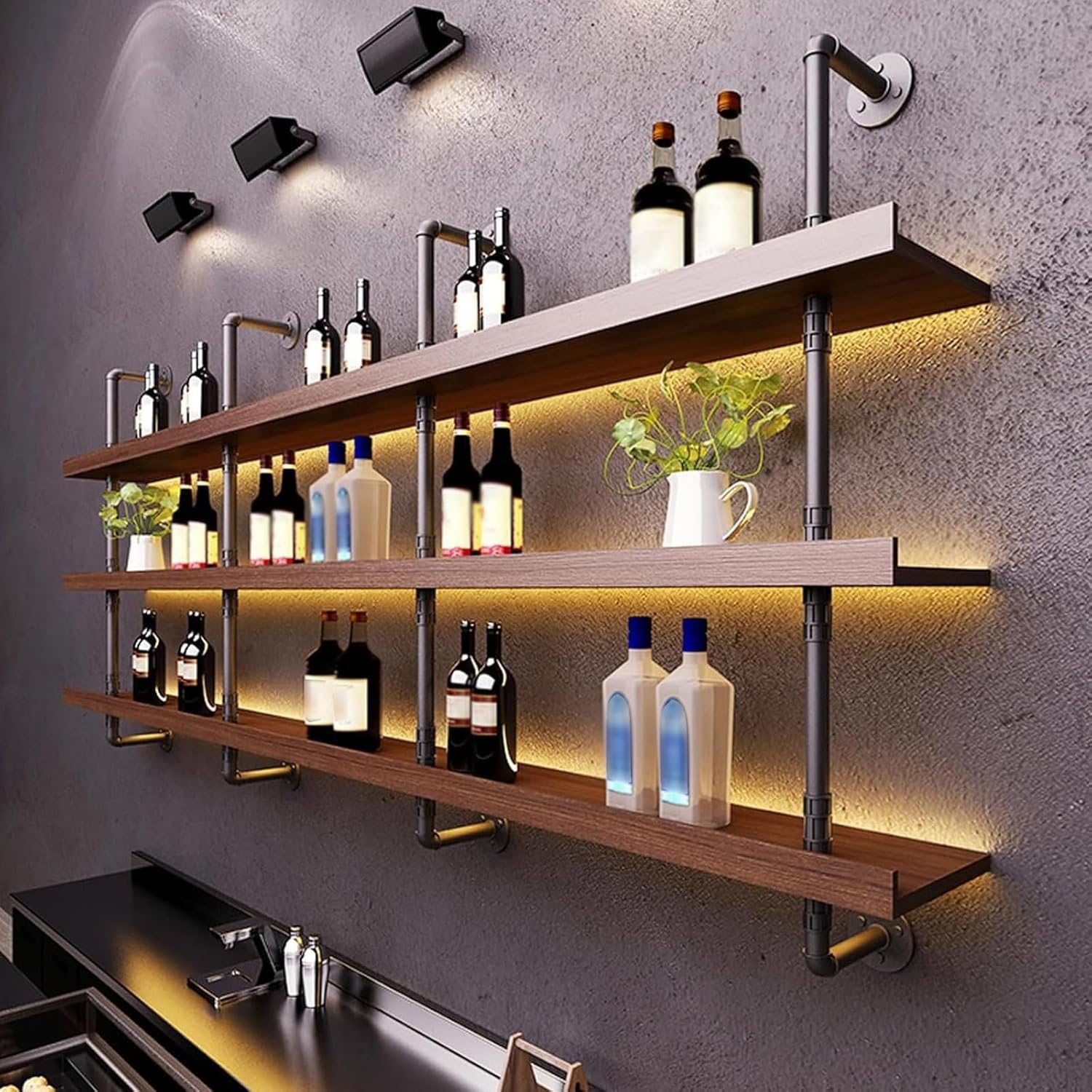 Dawselod 397in Wall Mounted Wine Rack with LED Light