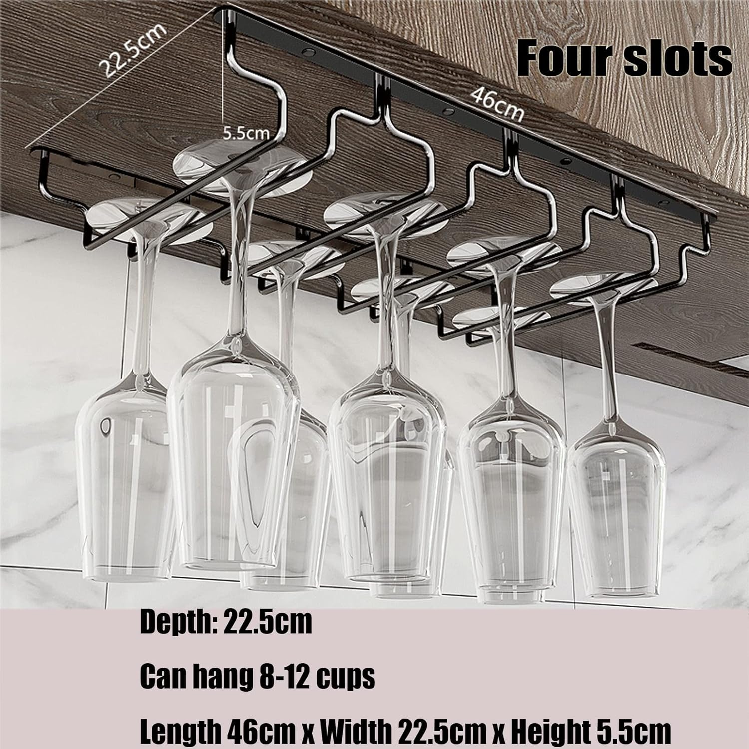WORDFUN Wine Glass Hanging Rack Black 3 Slots