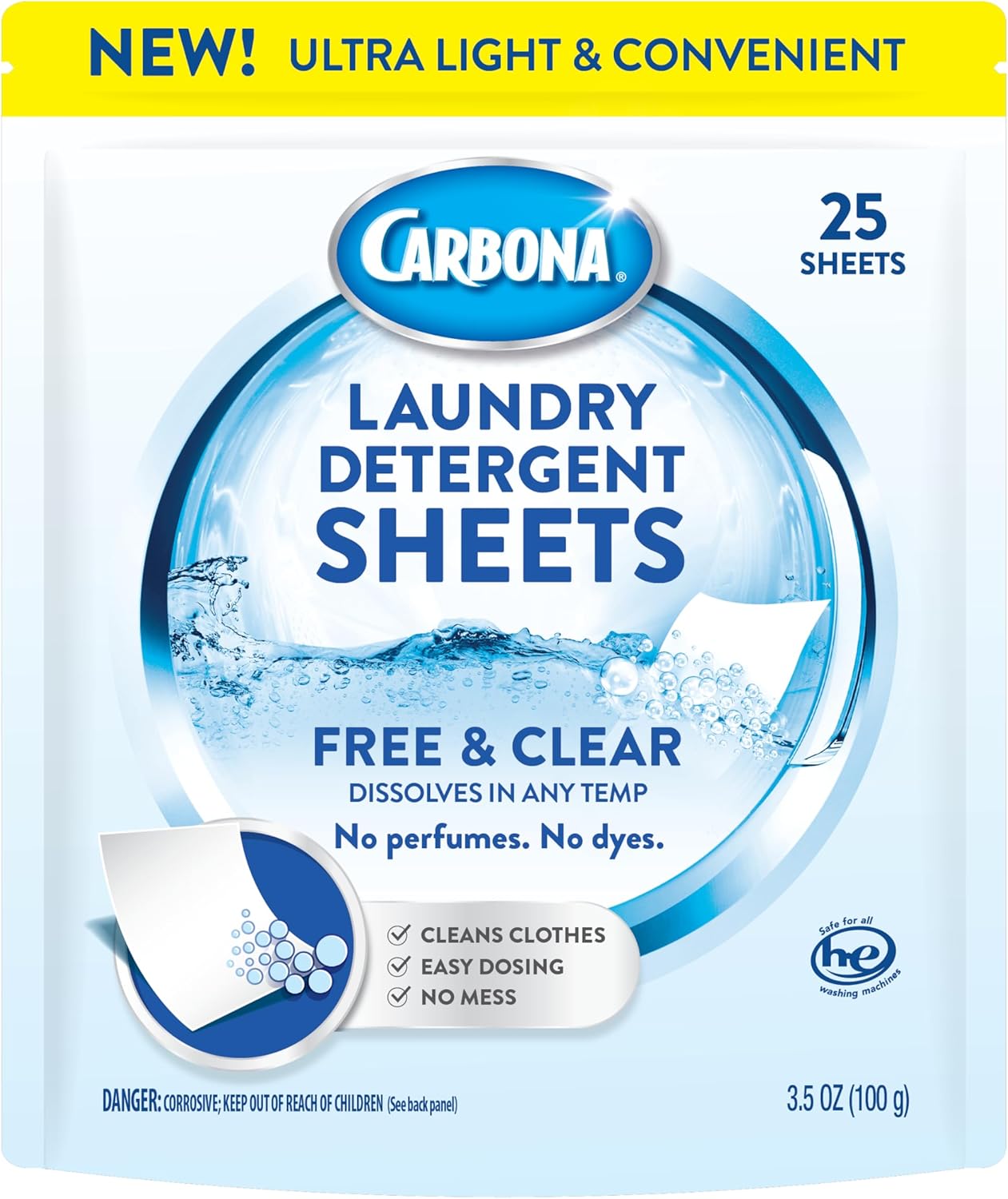Carbona Laundry Detergent Sheets - 25 Sheets for 50 Loads