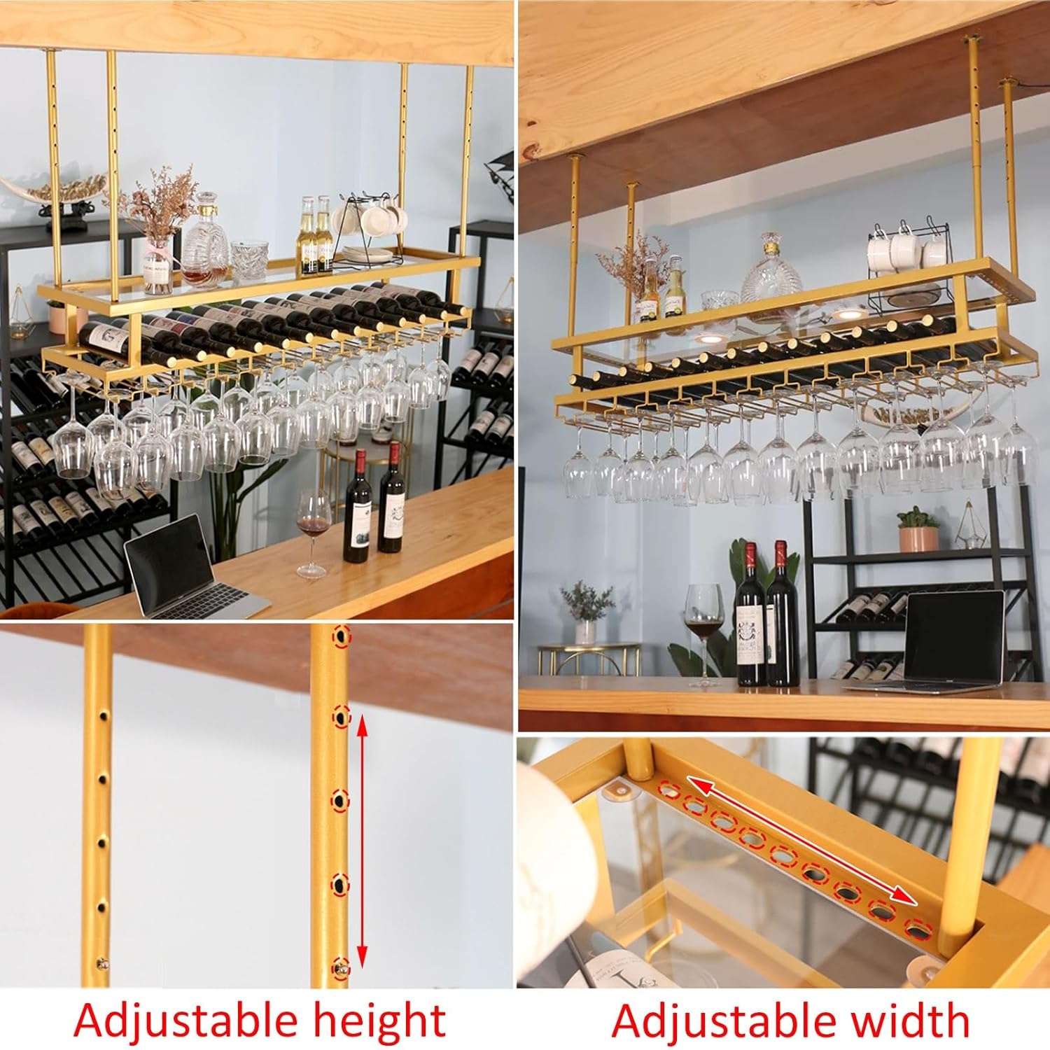 Adjustable Sturdy Wine Glass Holder for Kitchen and Bar