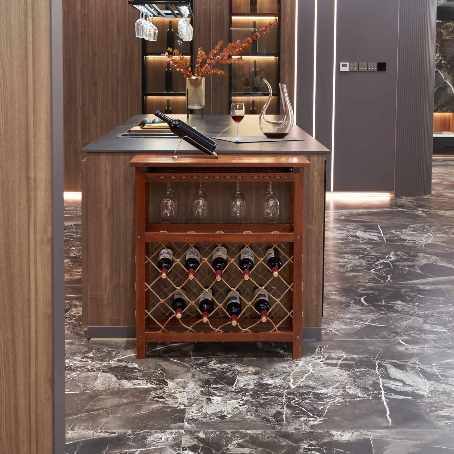 BGTR 32 Bottle Freestanding Wine Rack Rustic Style for Kitchen and Pantry