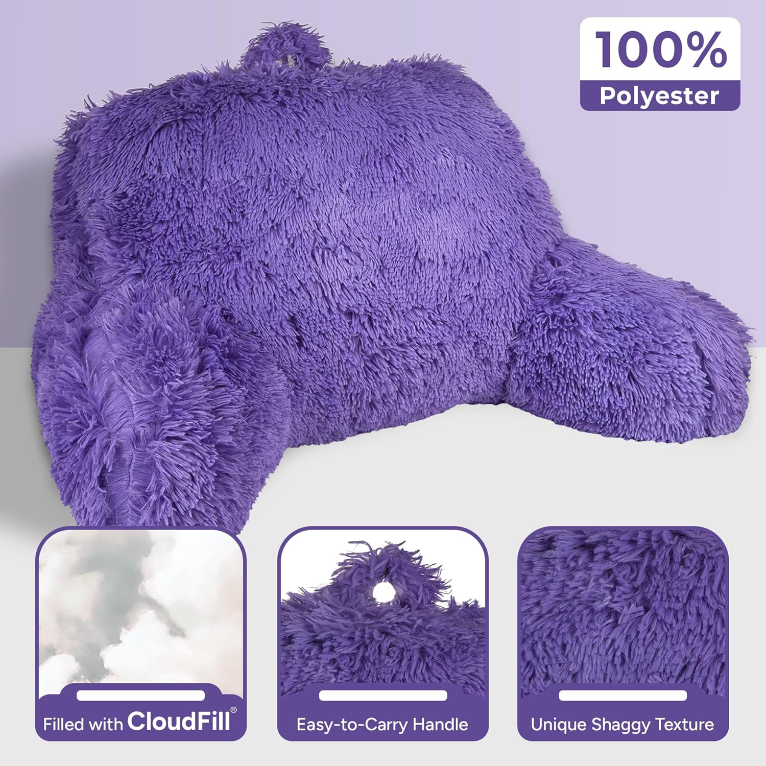 Klear Vu Shaggy Reading Pillow - Purple Rain