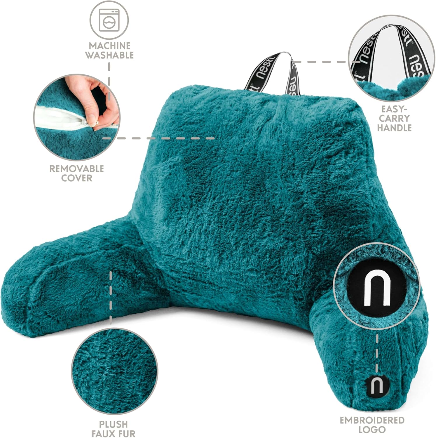 Nestl Teal Faux Fur Reading Pillow with Lap Desk