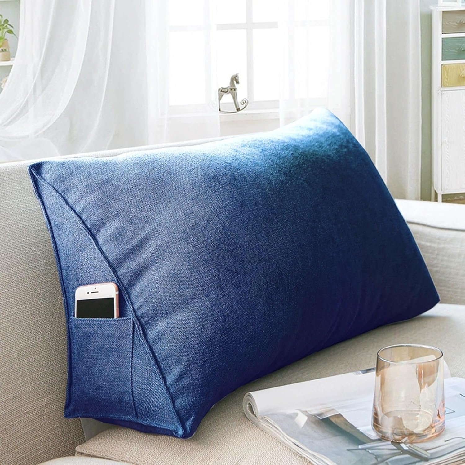yonwait Wedge Pillow for Headboard - Dark Blue 100x35x20cm