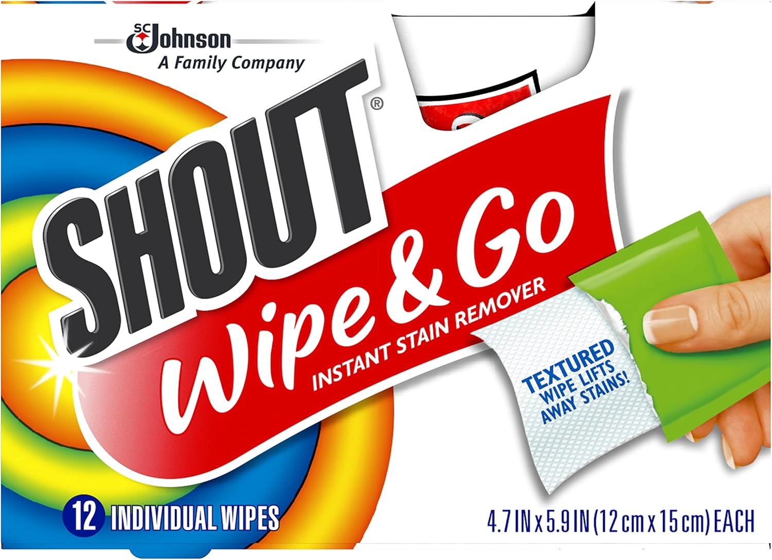 Shout Wipes Stain Remover for Clothes 12 Wipes per Carton 6 Cartons