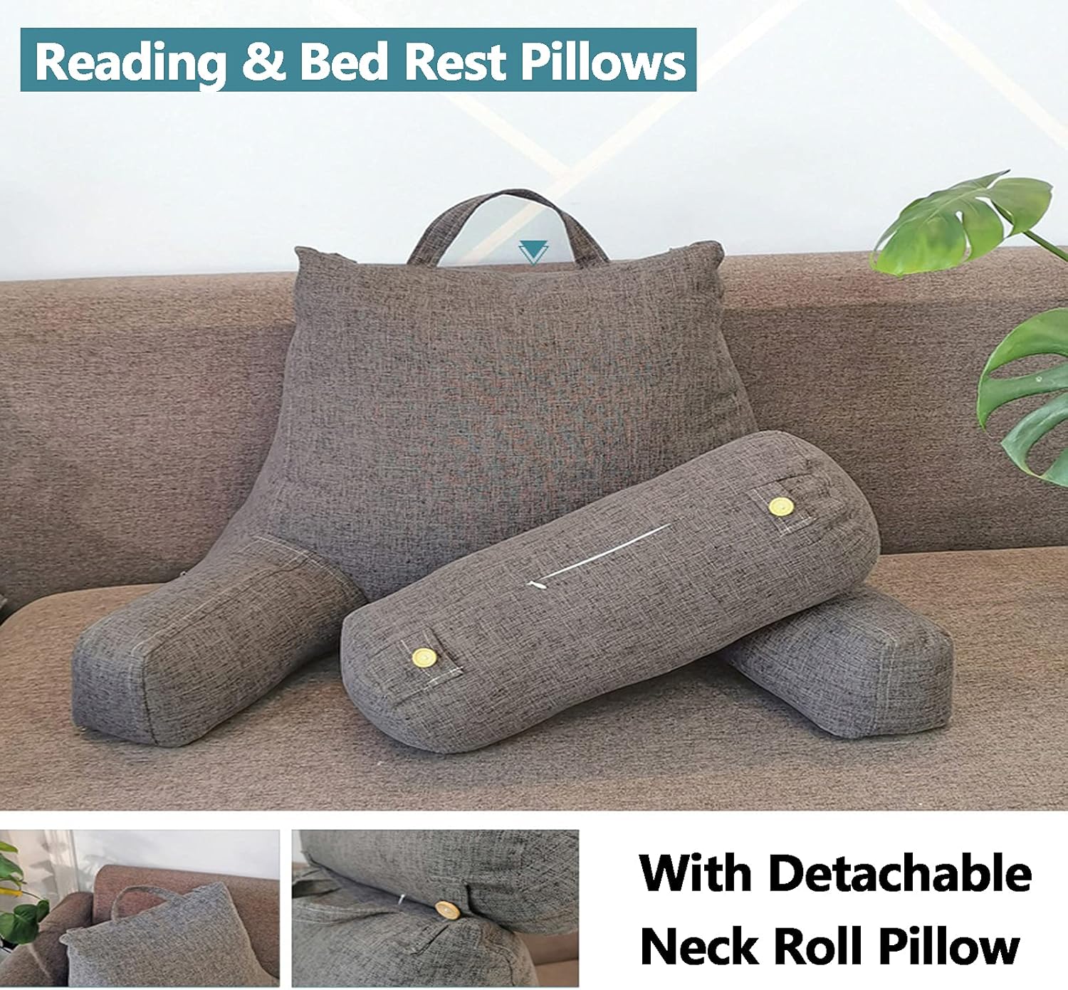 CFMZ Reading Bed Rest Pillows with Armrest and Neck Roll