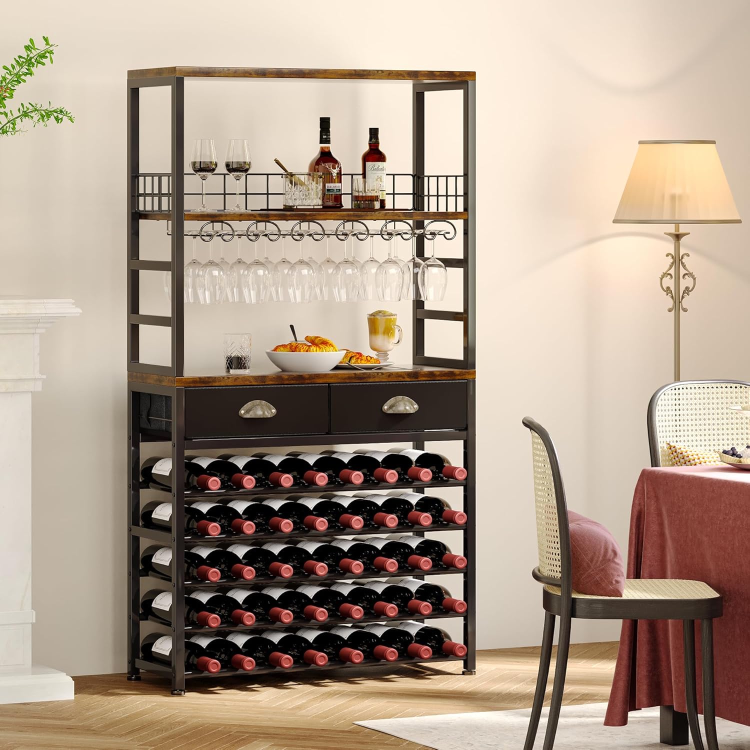 Homeiju 6-Tier Freestanding Wine Cabinet with Drawer and Storage