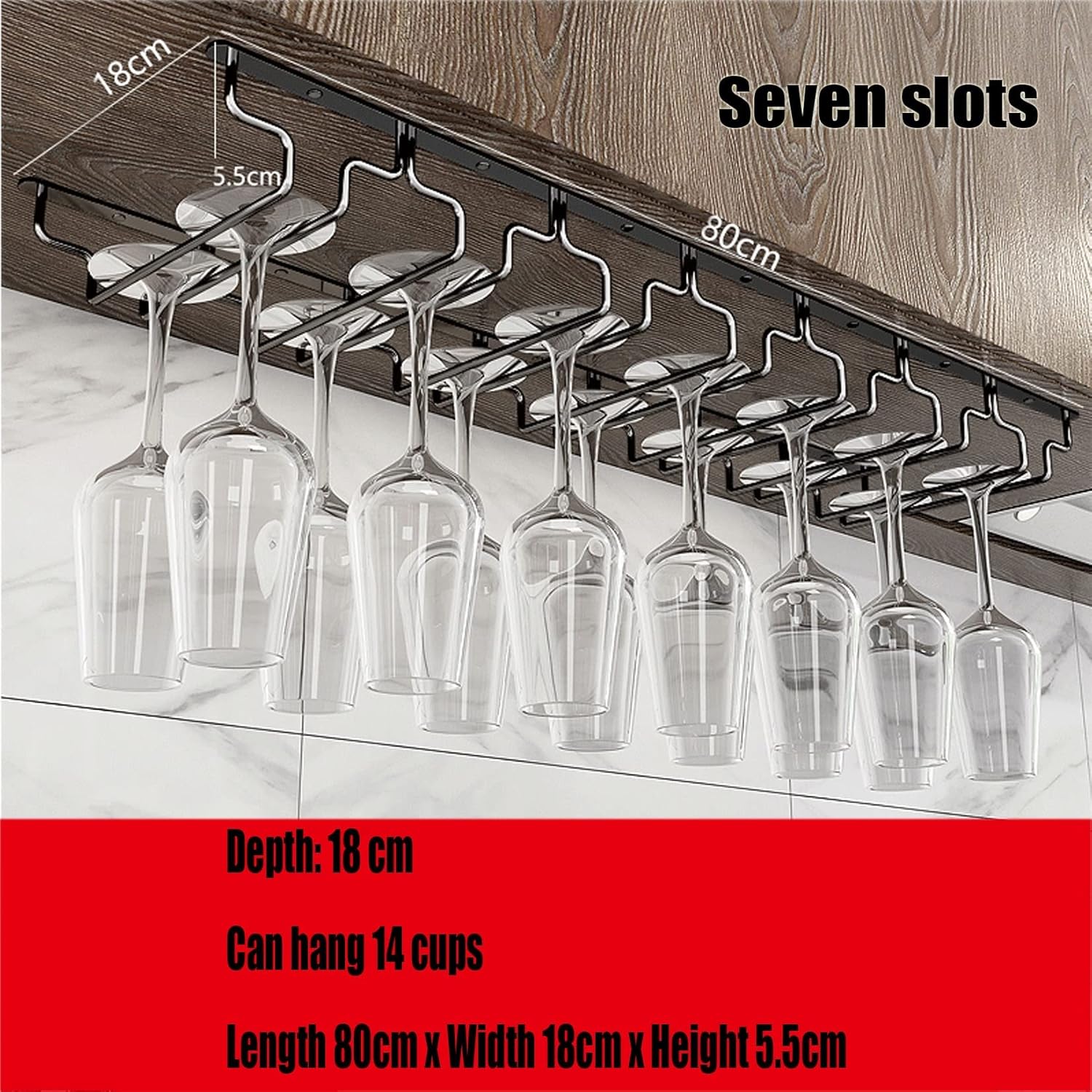 Hanging Wine Glass Rack Black 5 Slots for Kitchen