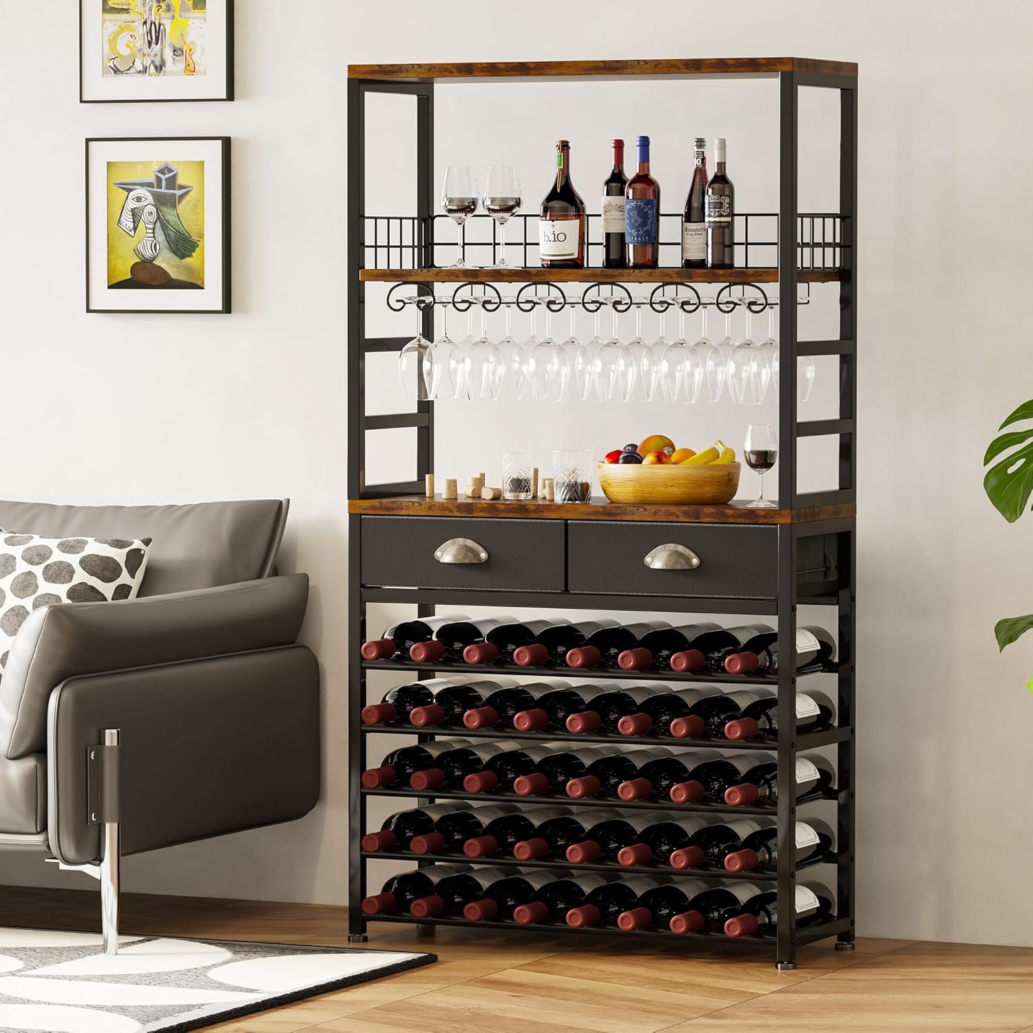 Homeiju 6-Tier Freestanding Wine Cabinet with Drawer and Storage