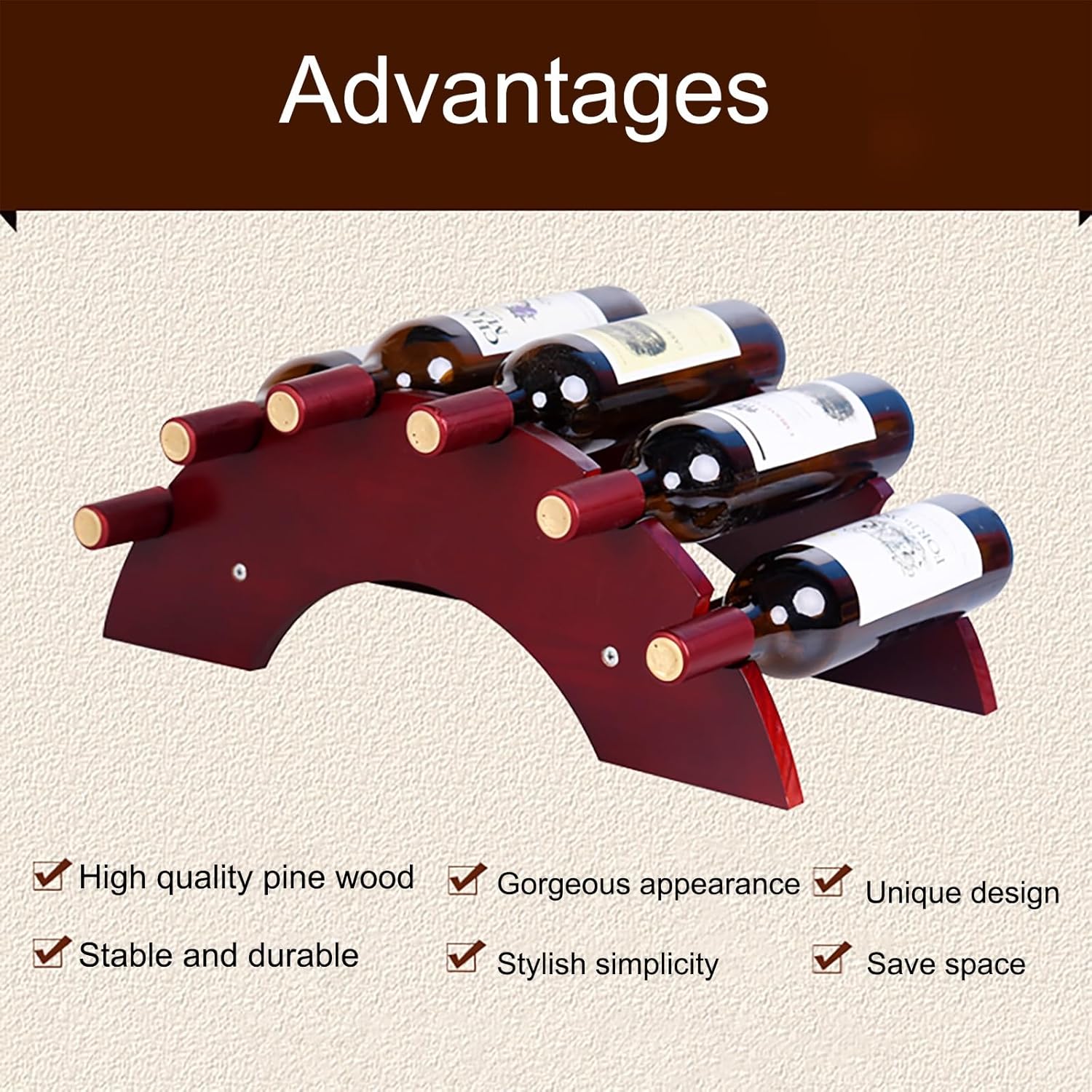 Comepa Solid Wood Arch Bridge Wine Rack - 4 Bottle Storage