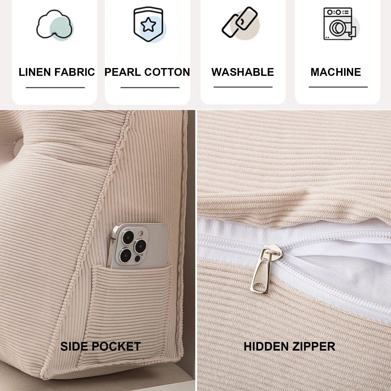 COZMAX Queen Size Headboard Pillow with Fleece and Zipper