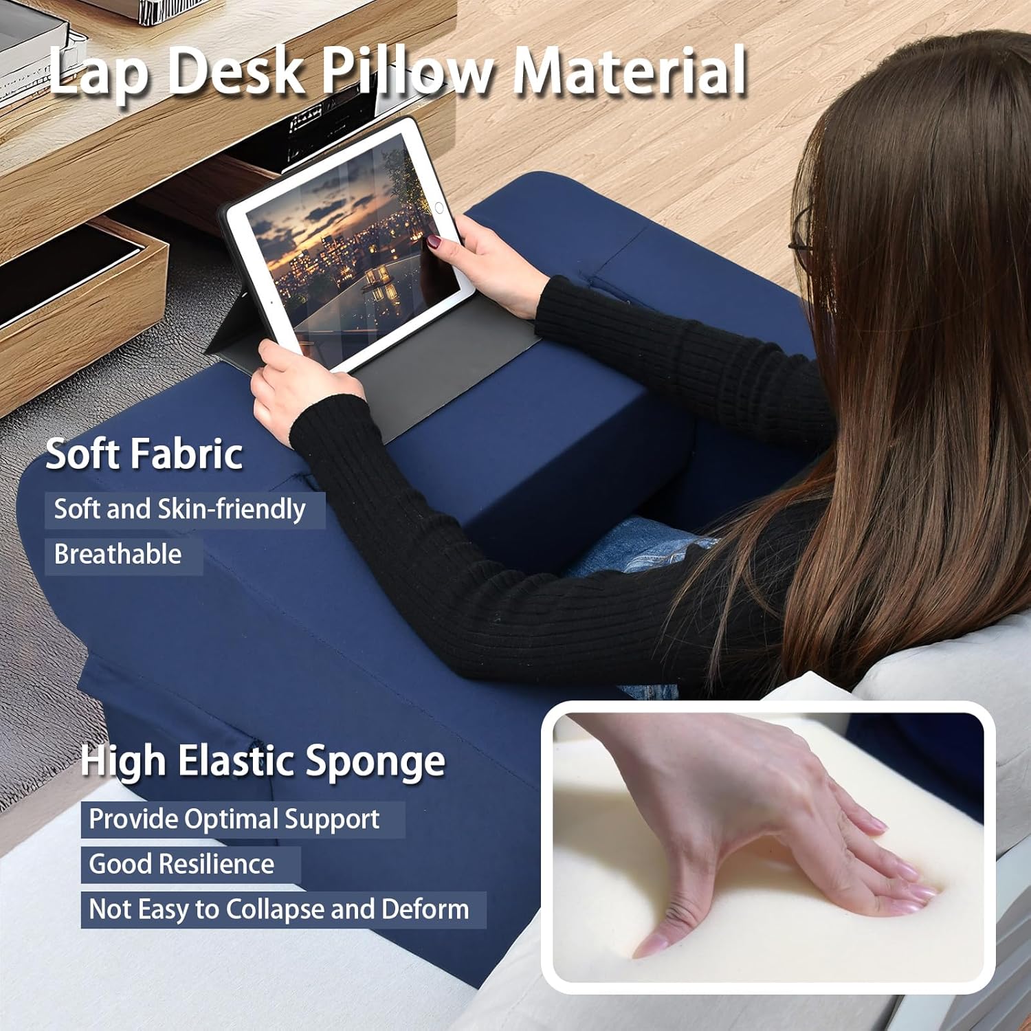 Skypatio Lap Desk Pillow with Pocket - Navy Blue