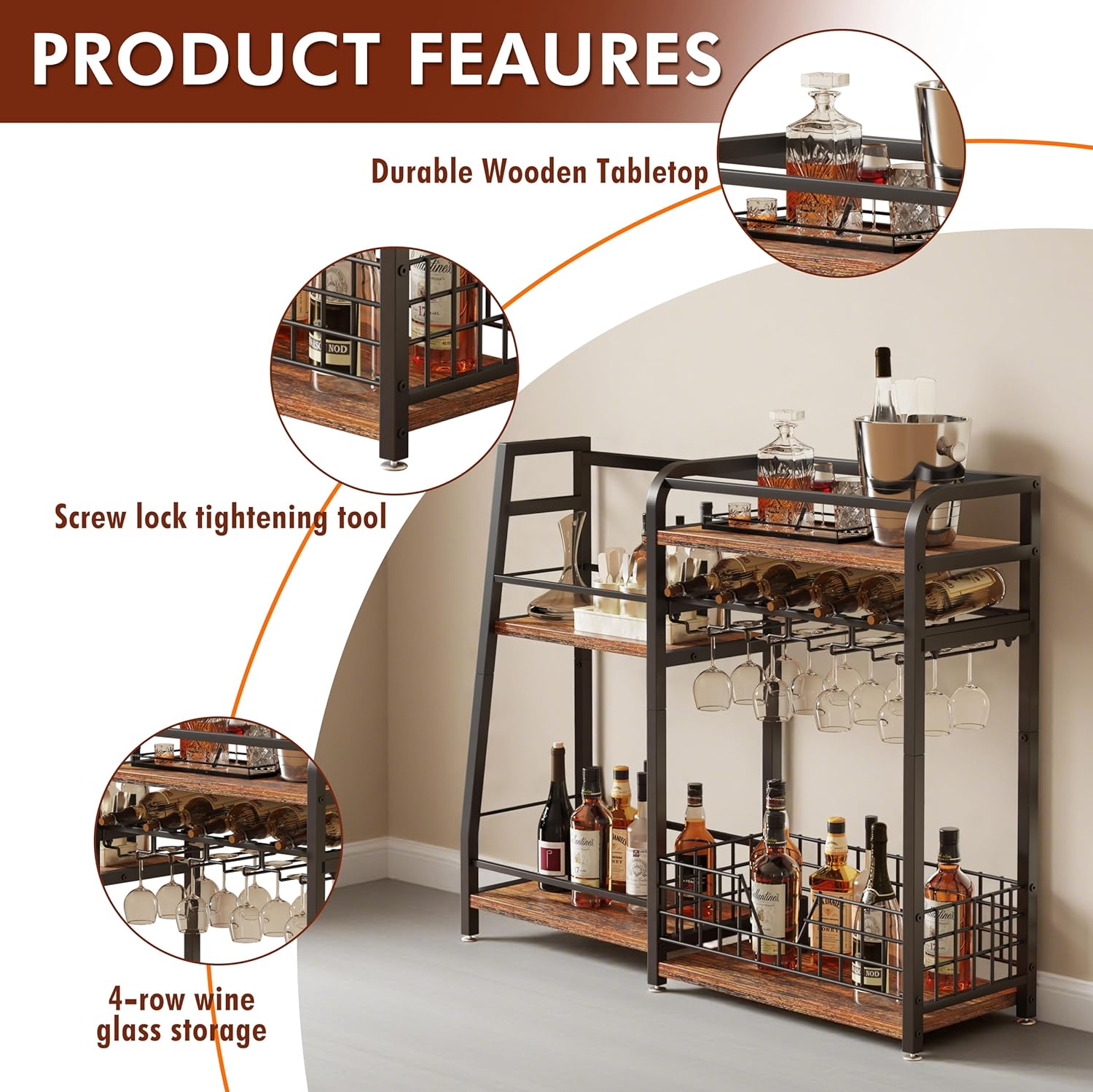 Modern Wine Rack with LED Lights 4 Rows