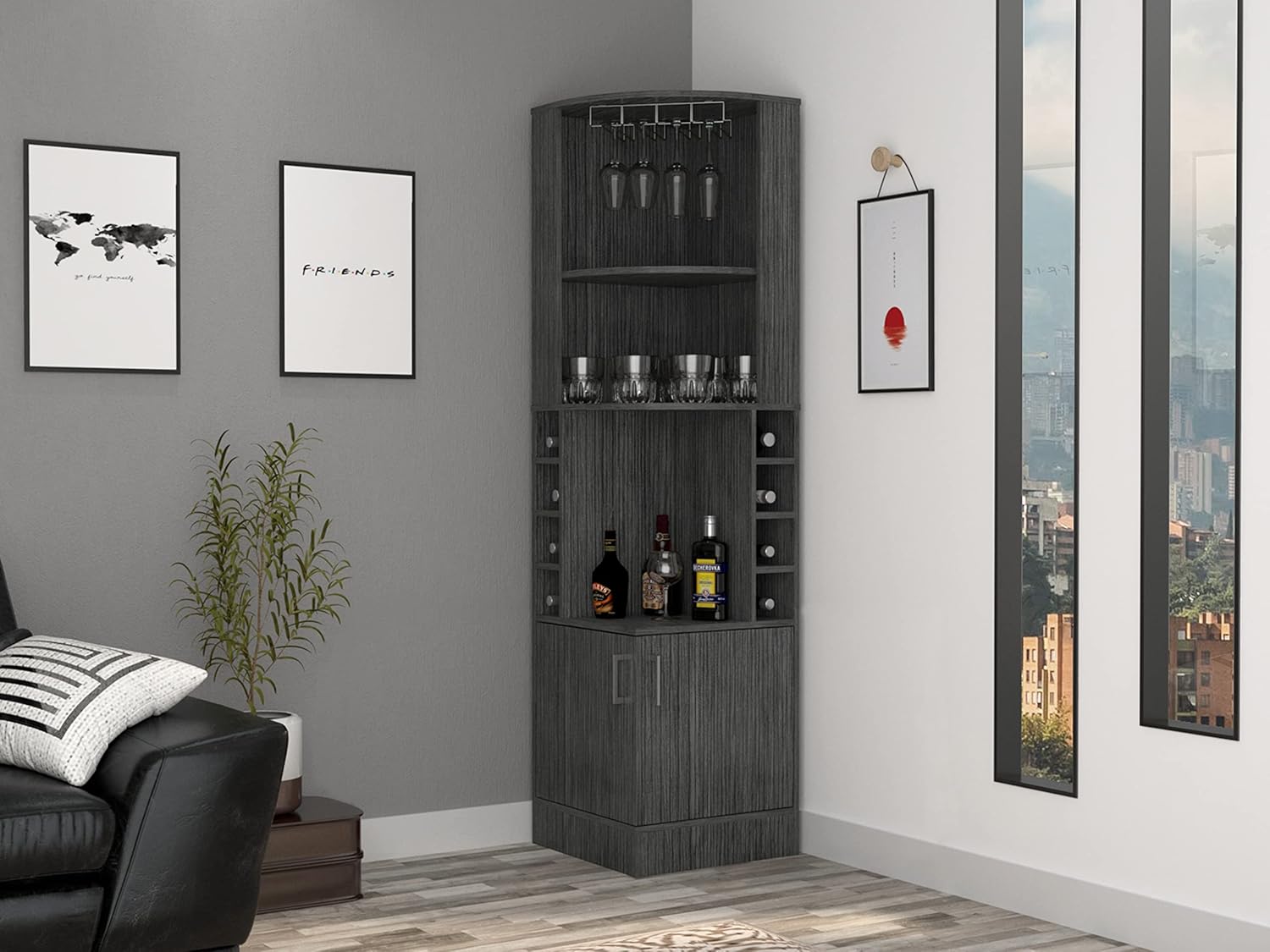 Extra Large Capacity Wine Cabinet with Double Doors and 8 Shelves