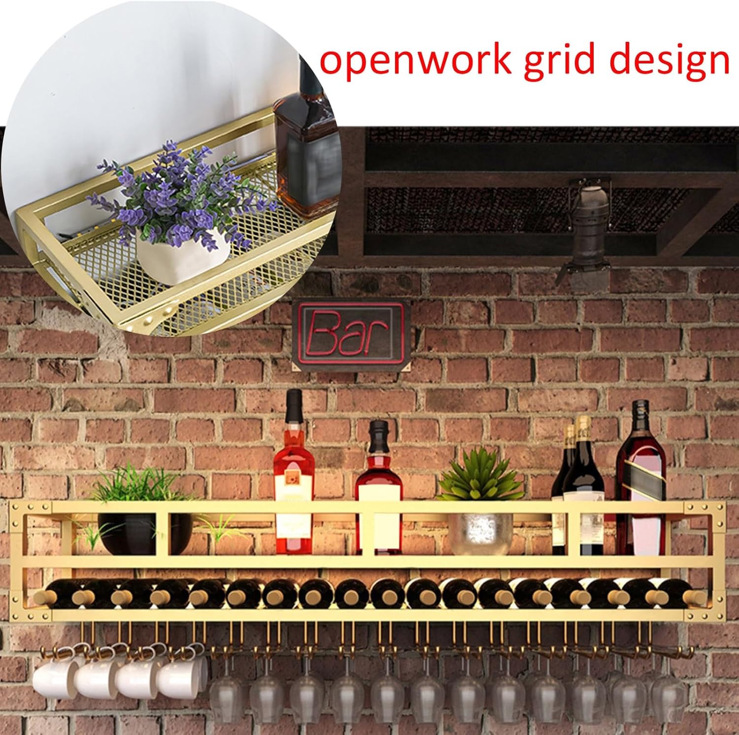 LIGUOYI Wall Mounted Wine Glass Rack with Hanger