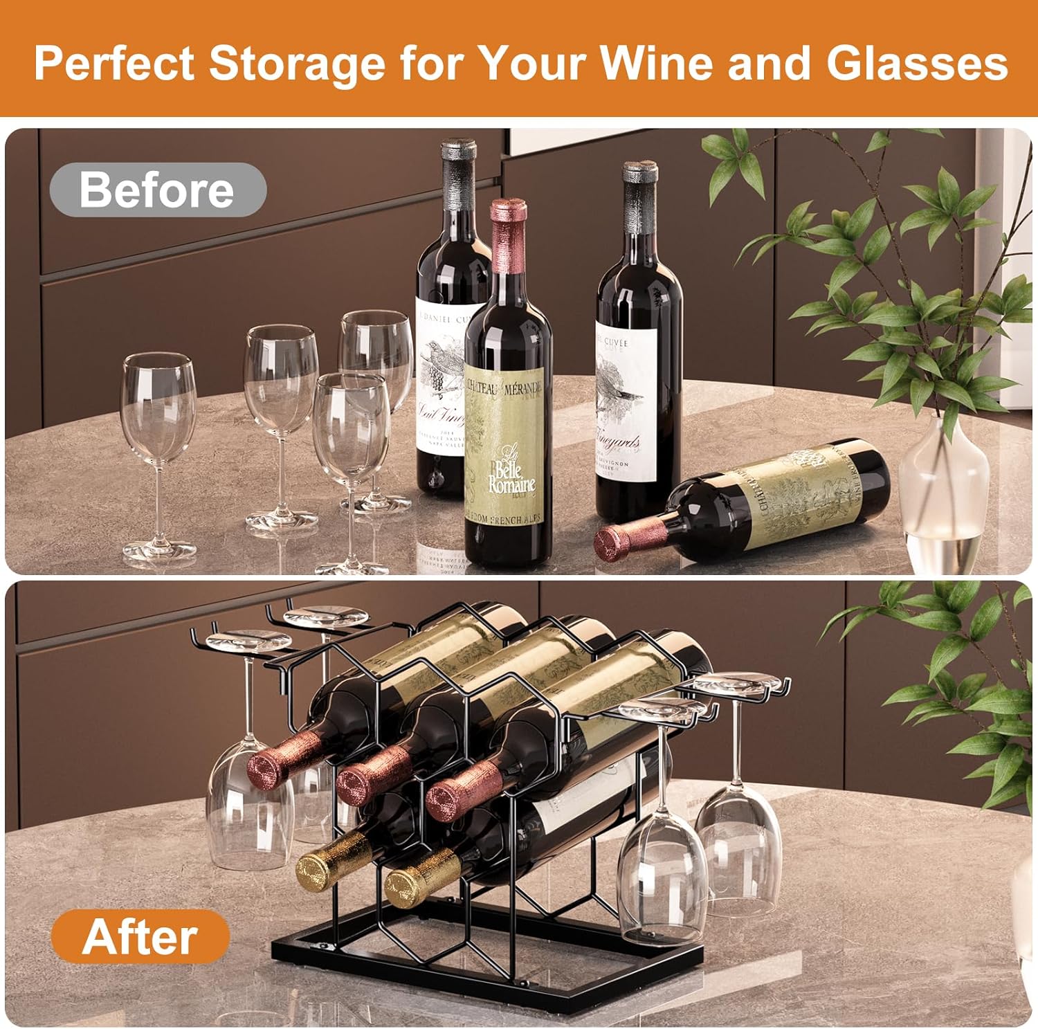 Modern Black Metal Wine Rack 8 Bottle 3 Tier Countertop