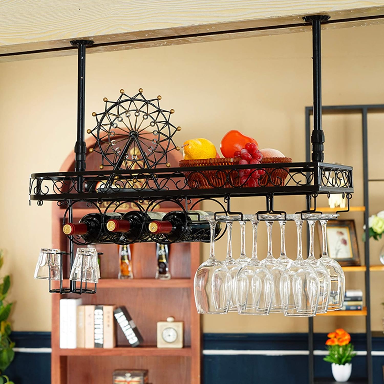 Ceiling Mounted Wine Glass Hanger Organizer Rack