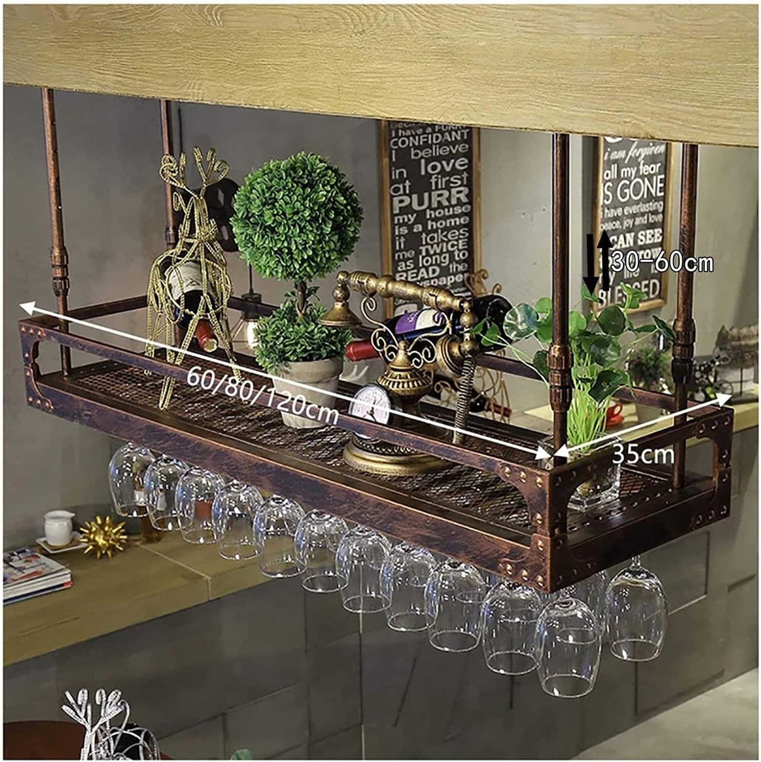 Suuim Hanging Wine Rack with Glass Holder and Shelf 1