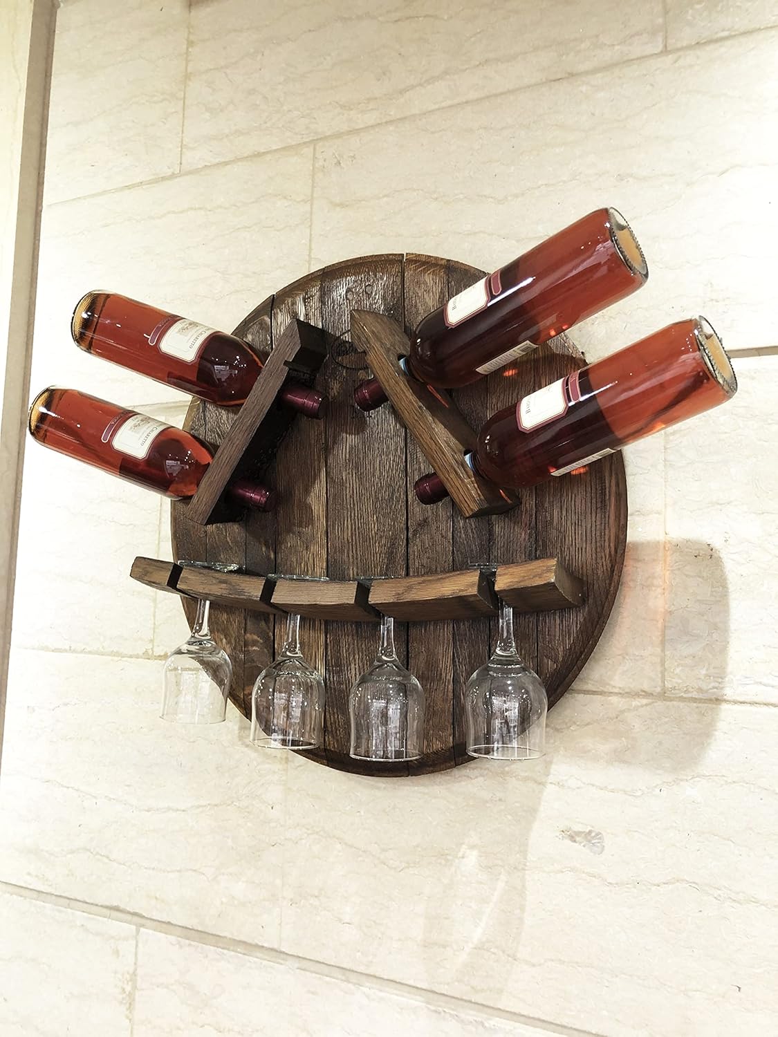 Handmade Oak Wine Glass and Bottle Display