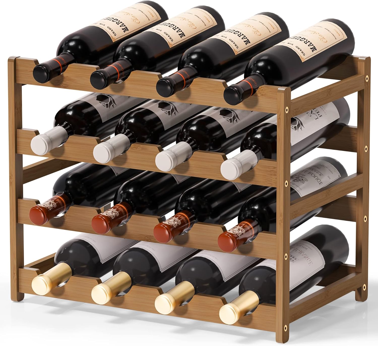 Ruichang 4-Tier Bamboo Wine Rack - 16 Bottle Capacity