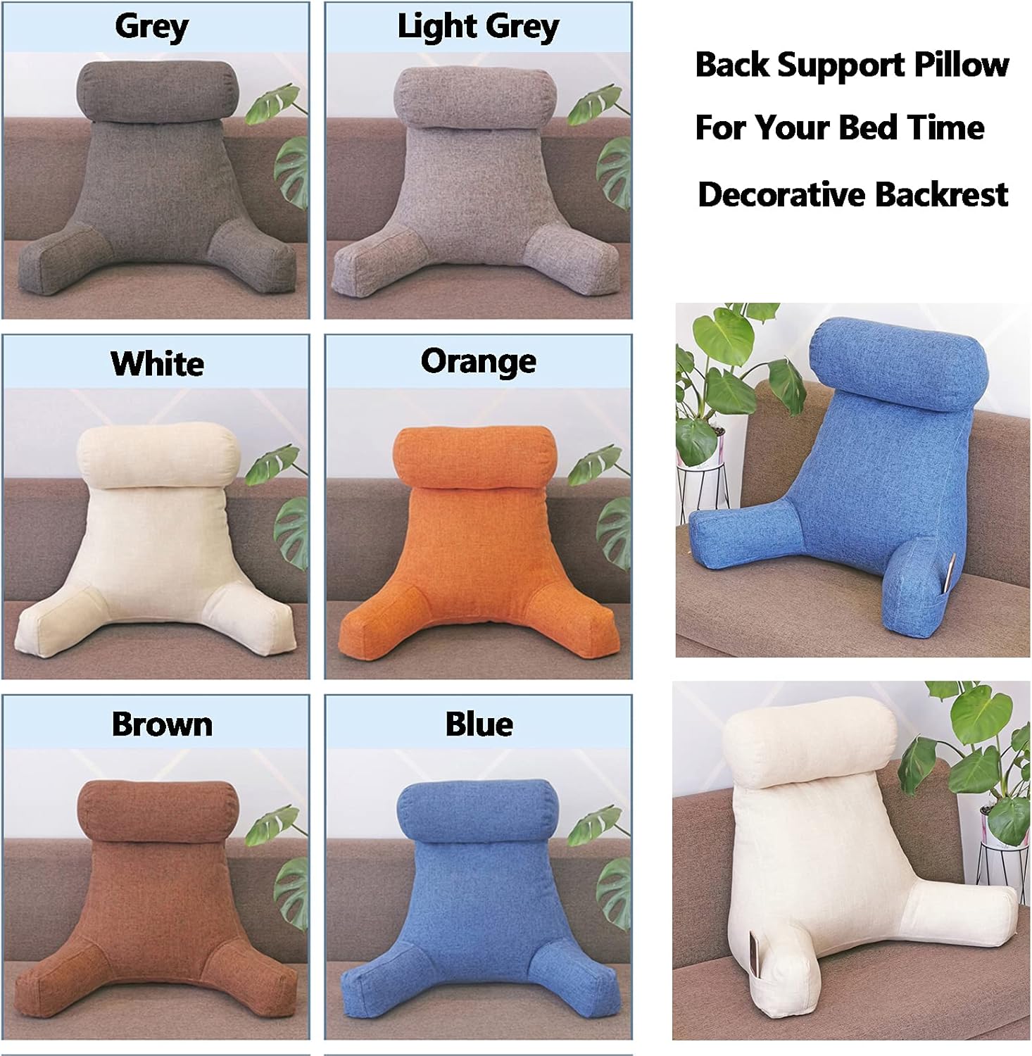 CFMZ Reading Bed Rest Pillows with Armrest and Neck Roll