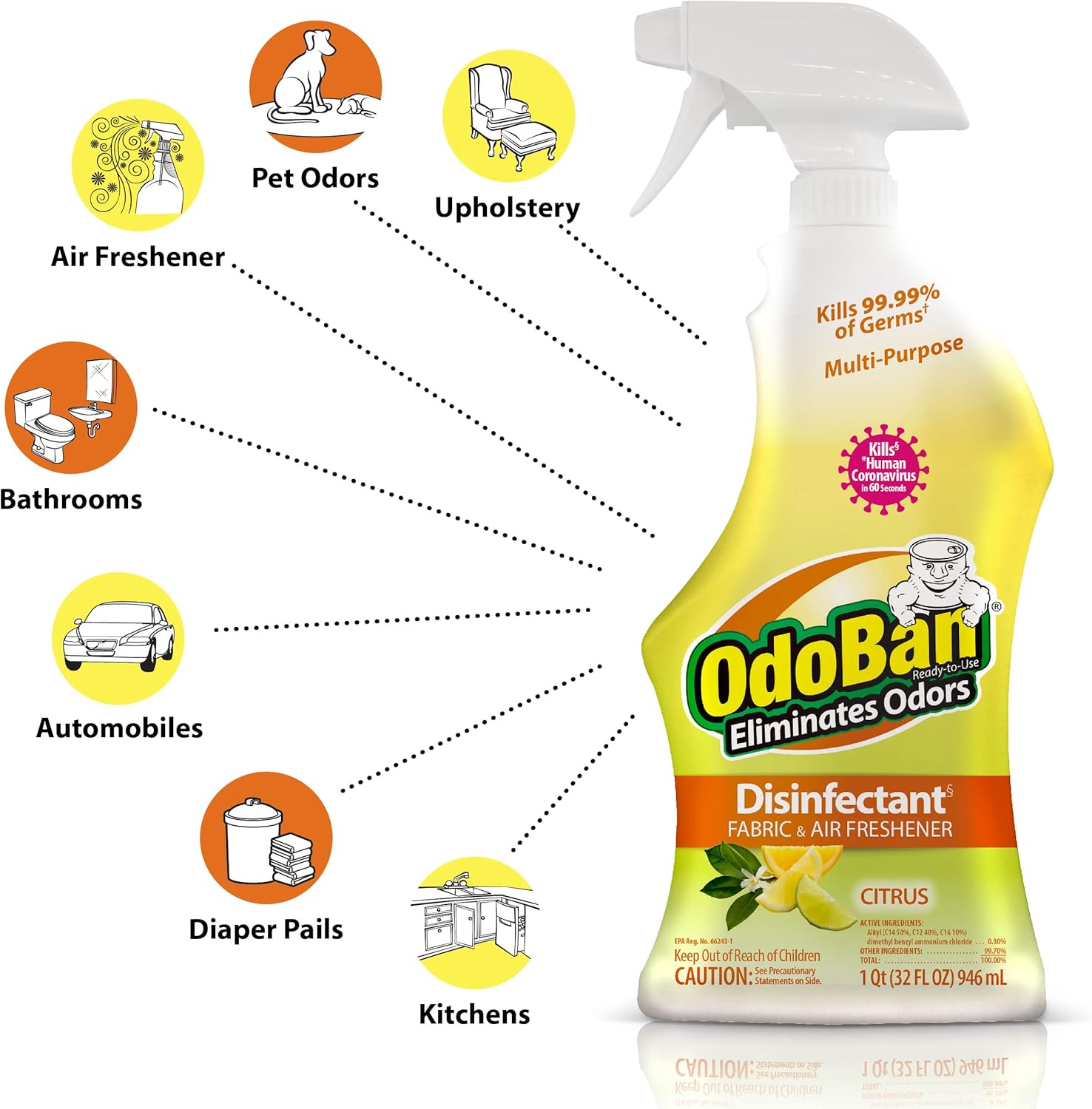 OdoBan Ready-to-Use Disinfectant with Citrus Scent 32 oz 1 Gallon Set