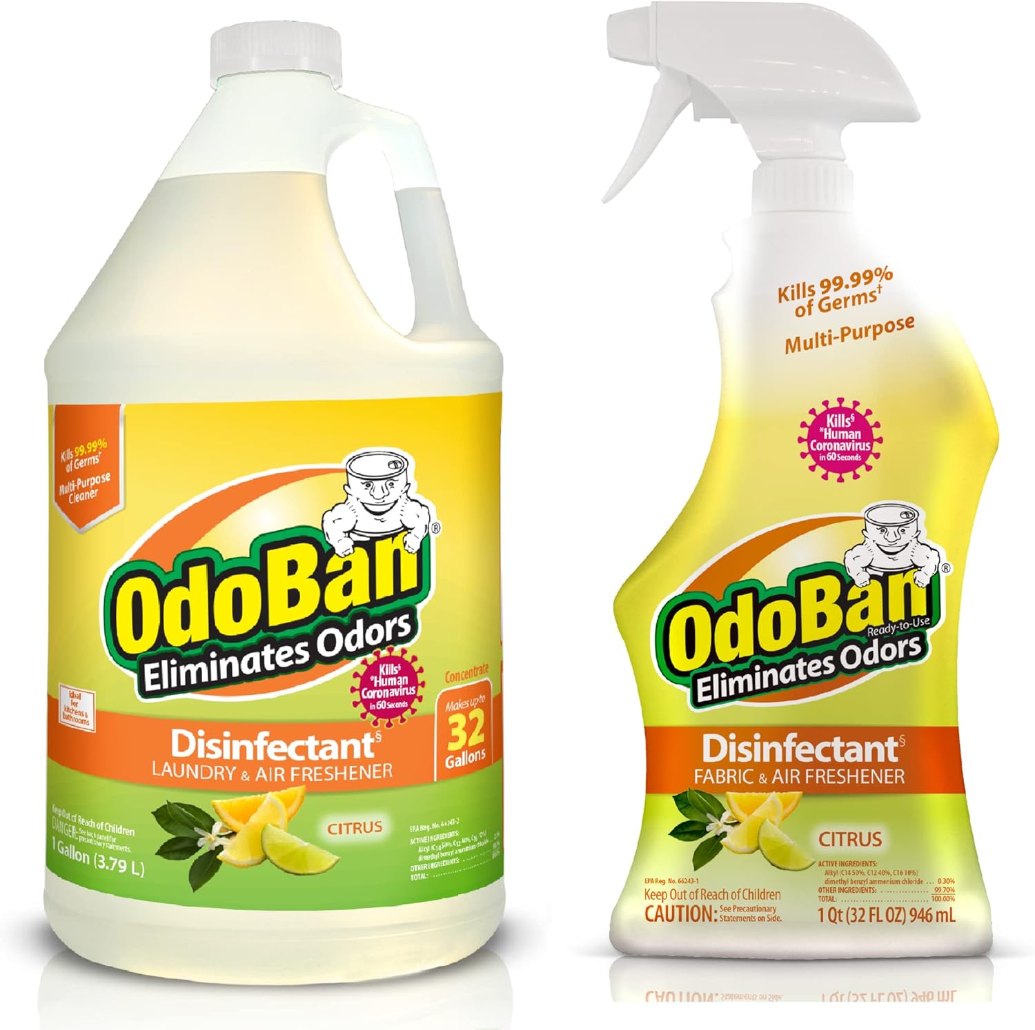 OdoBan Ready-to-Use Disinfectant with Citrus Scent 32 oz 1 Gallon Set