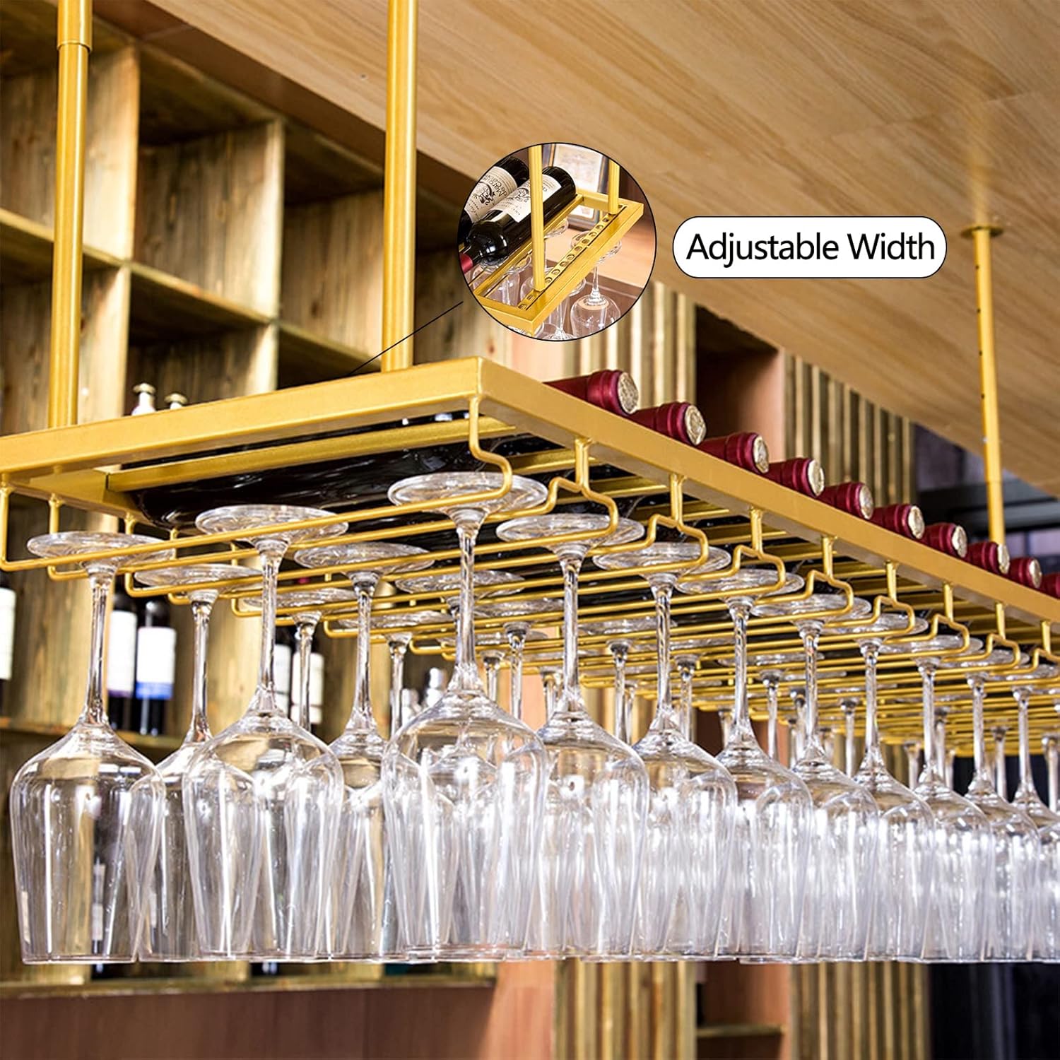 Suuim Adjustable Wine Glass Holder with Storage