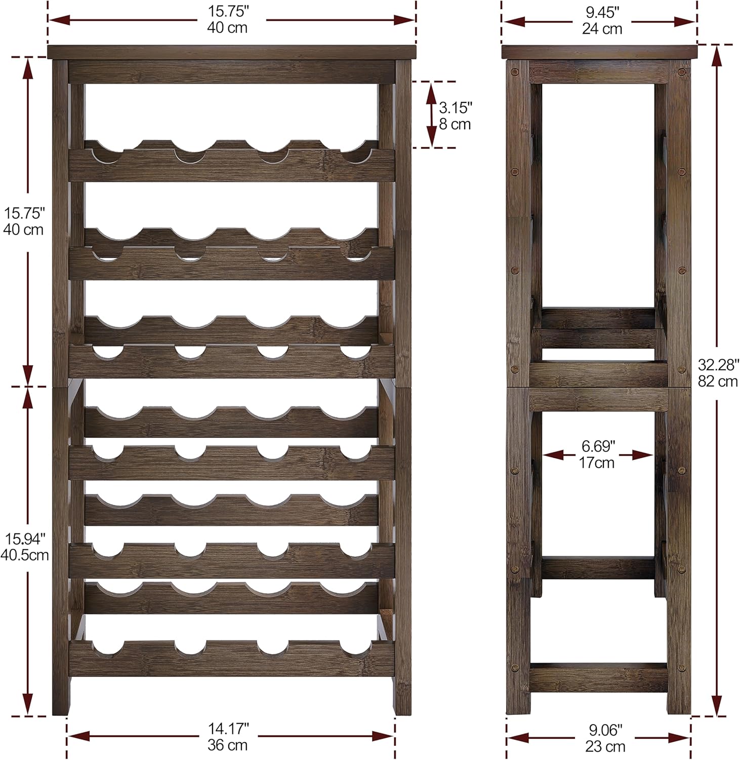 Stellstar 24-Bottle Bamboo Freestanding Wine Rack with Tabletop